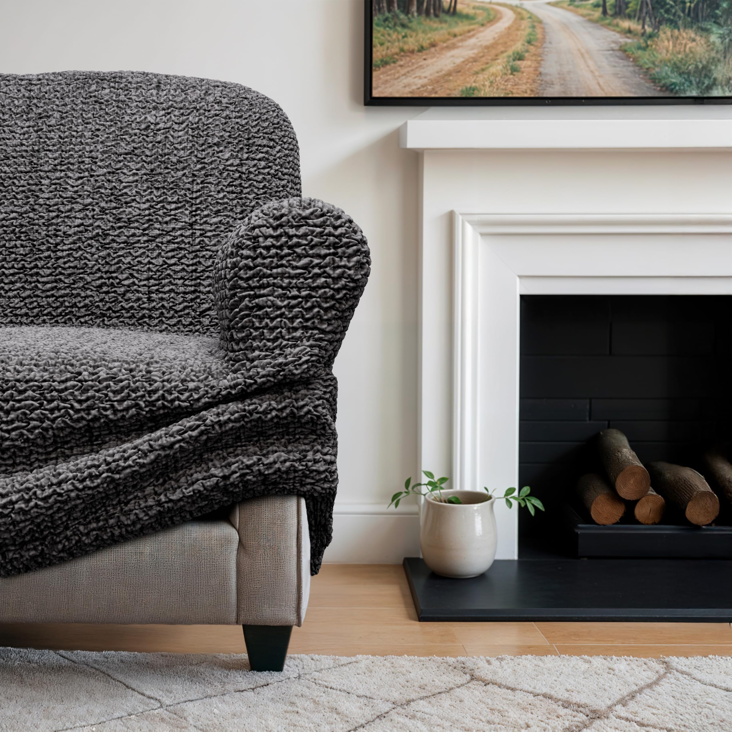PAULATO BY GA.I.CO. Stretch Loveseat Slipcover - Oversized Chair Cover & Sofa Protector - 1-Piece Washable Microfiber Slipcover (Vittoria Grey) - Perfect for Living Room, Bedroom & Home Decor Protection