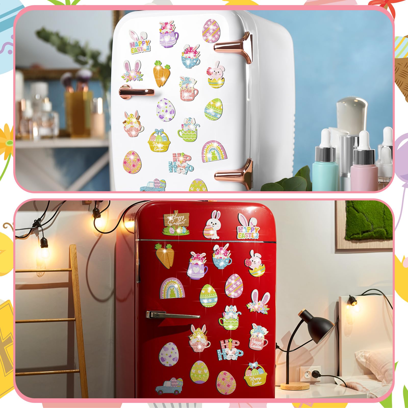 20Pcs Easter Diamond Painting Magnets - DIY Bunny Egg Refrigerator Magnets Kit for Easter Decor, Kitchen Fridge, Whiteboard & Craft Decoration | Holiday Diamond Art Stickers for Kids & Adults