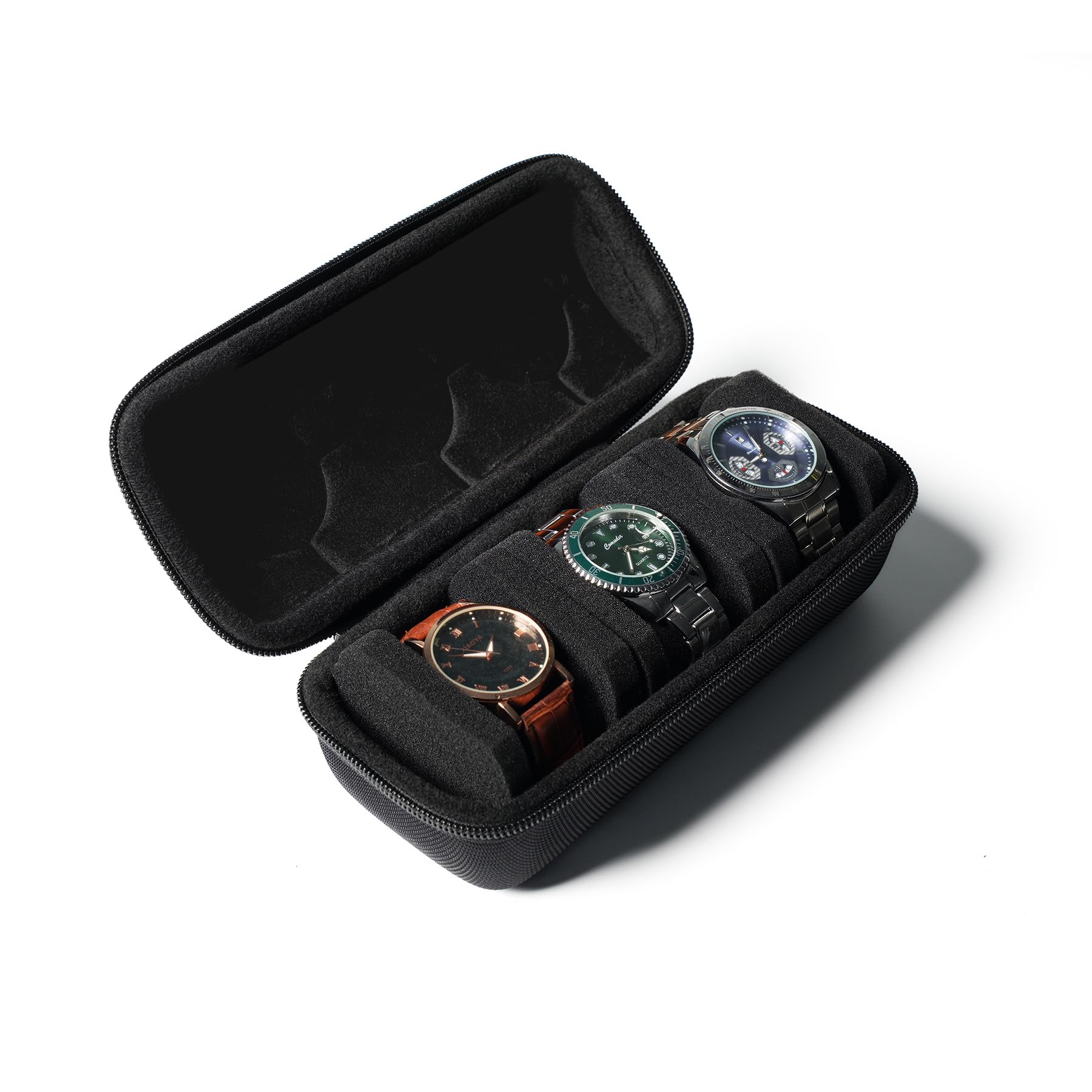 Premium 3-Slot Travel Watch Roll Case - Hard Protective Box with Soft Pillow for Safe Storage | Fits Most Watches Up to 60mm | Ideal for Travel, Business Trips & Watch Collectors