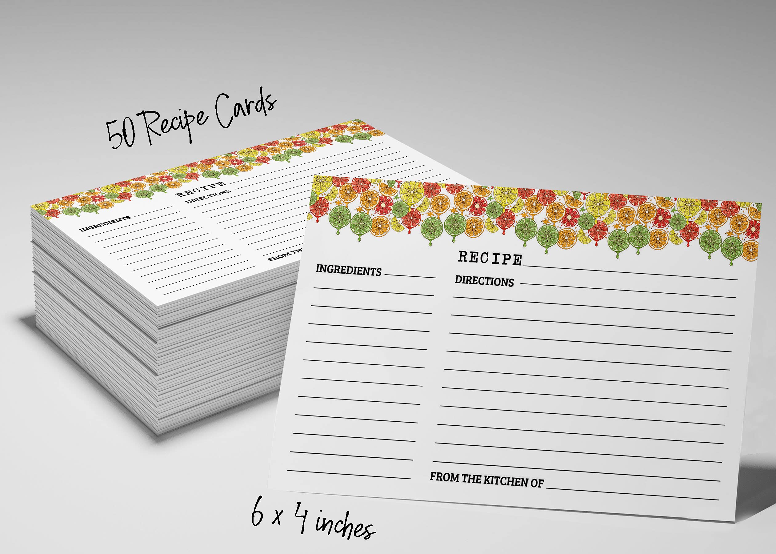6x4 Inch Single-Sided Tropical Fruits Recipe Cards - Pack of 50 for Wedding, Bridal Shower & Baby Shower - Perfect for Recipe Organization, Gift Giving & Party Favors