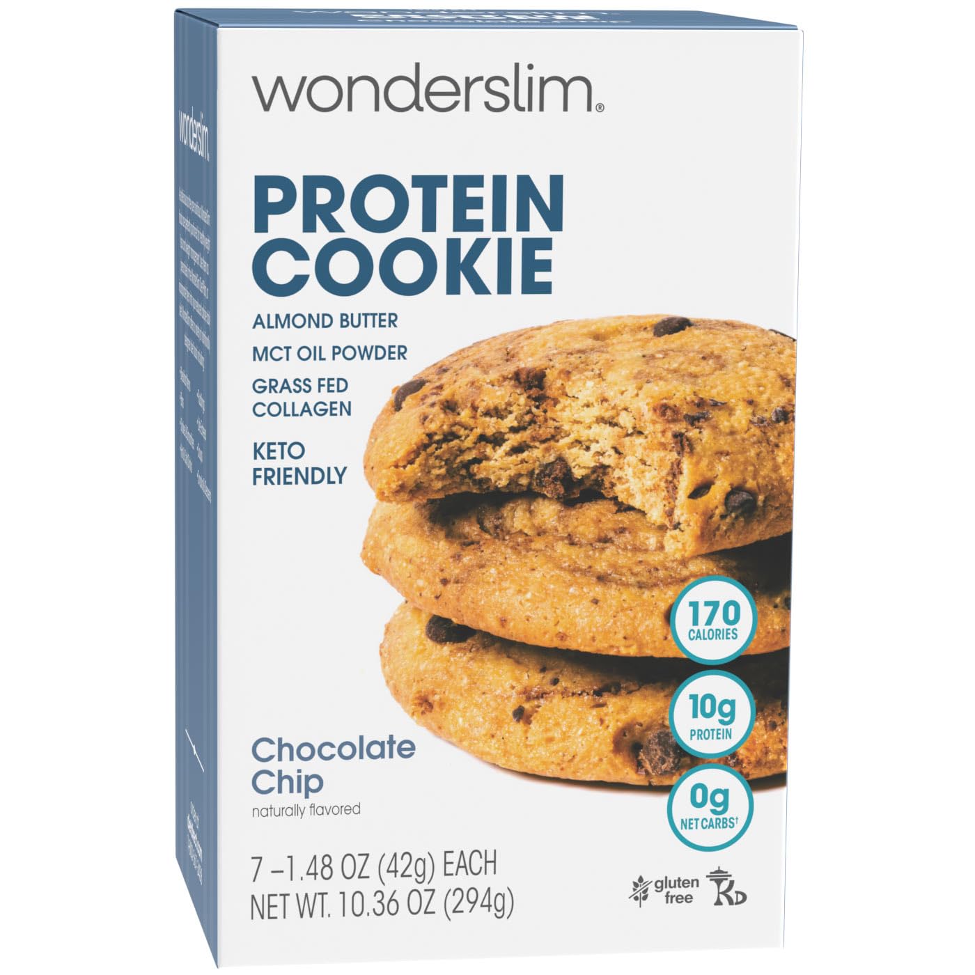 Wonderslim Protein Cookie - Chocolate Chip Flavor, Keto Friendly, Low Carb, Gluten Free, High Protein Snack (7 Count Pack) | Perfect for Weight Loss, Keto Diet & Healthy On-the-Go Snacking