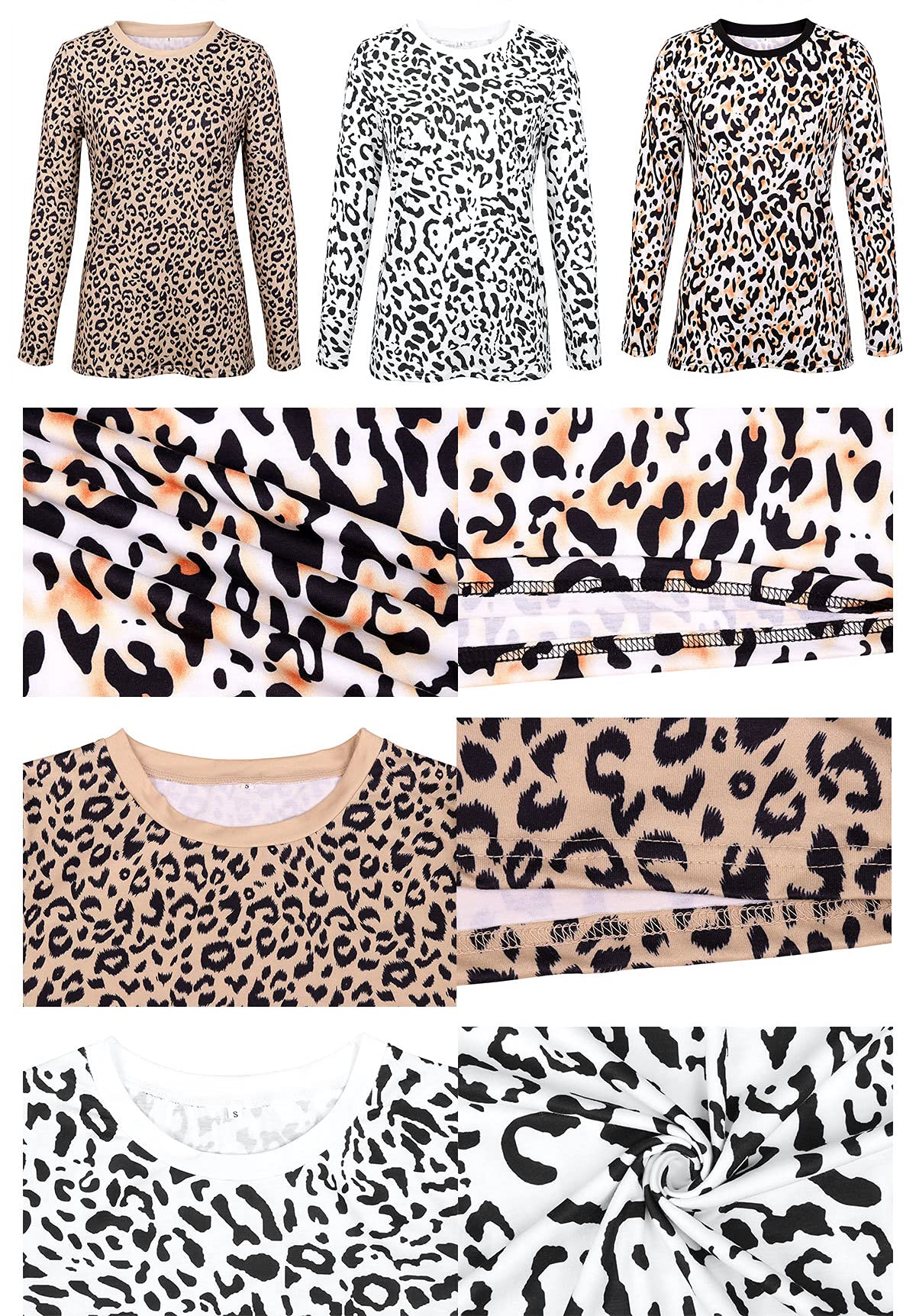 Andongnywell Women's Leopard Print Long Sleeve Round Neck Casual T-Shirt Blouse - Stylish Pullover Top for Work, Date Night & Everyday Wear