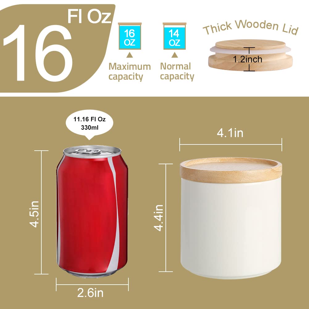 Sweejar 16oz Ceramic Food Storage Canisters with Airtight Wooden Lid - Stackable Kitchen Containers for Coffee, Tea, Sugar, Salt, Flour & Spices | Perfect for Pantry Organization & Countertop Display (Red)