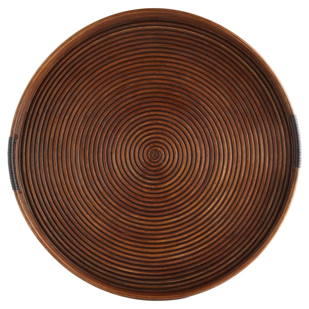 Cyan Design 11717 Papeete Round Tray - Large Brown Decorative Serving Tray for Coffee Table, Dining, or Home Decor