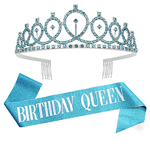 Sparkling Rhinestone Birthday Crown & Queen Sash Set for Women - Elegant Birthday Tiara & Sash Combo for Women & Girls - Perfect Birthday Gifts & Party Accessories for Birthday Celebrations, Bachelorette Parties & Special Occasions