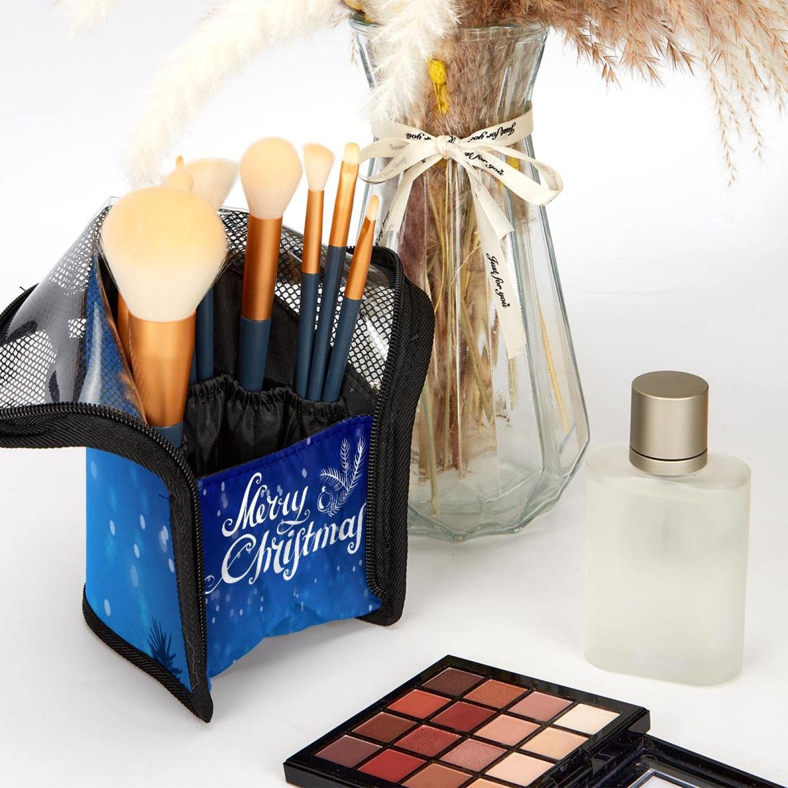 12-Piece Makeup Brush Organizer Bag with Portable Case - Waterproof Travel Cosmetic Brush Holder for Makeup Artists & On-the-Go Use (Perfect for Travel, Home Vanity & Professional Makeup Kits)