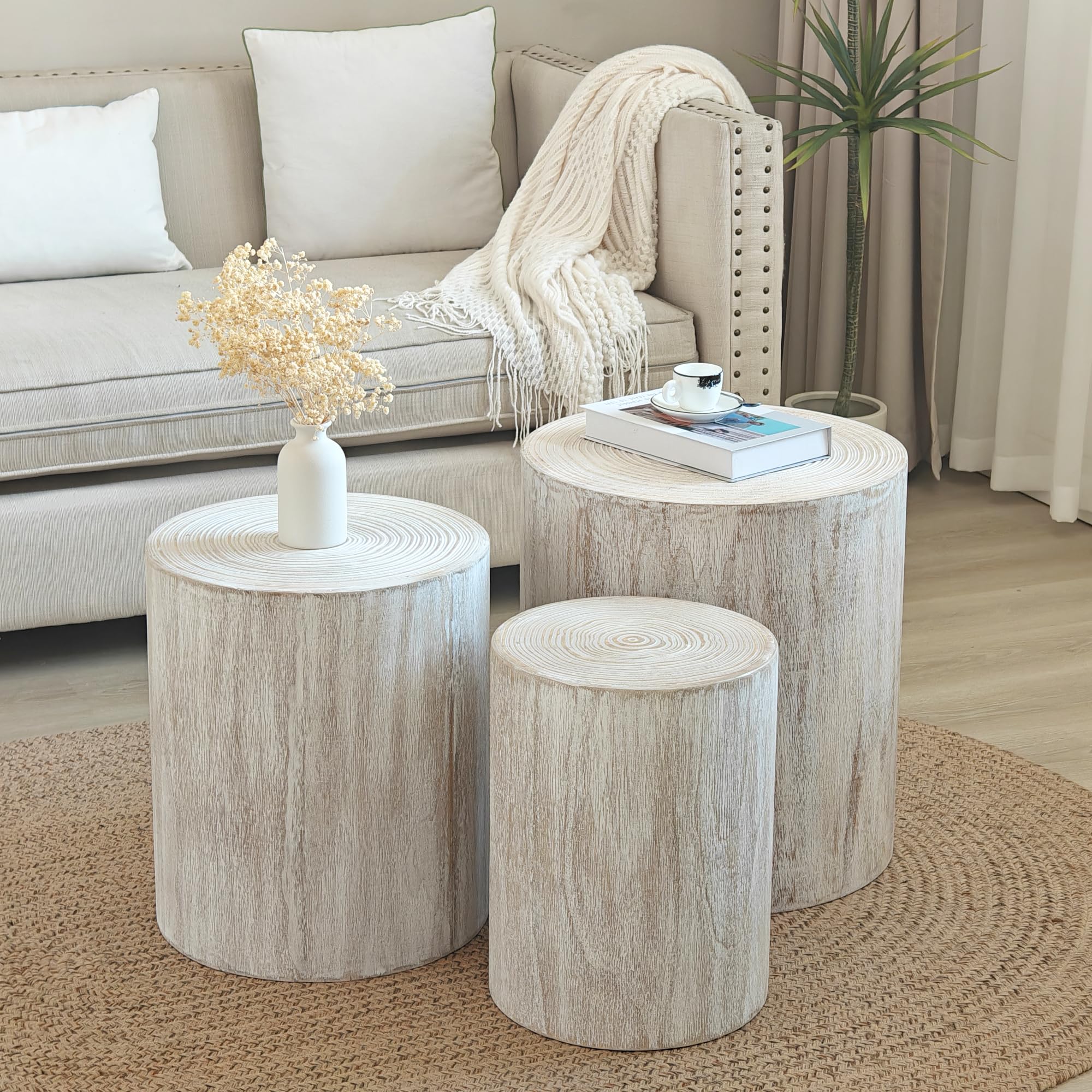 WilliamsSpace 3-Piece Round Nesting Coffee Table Set - Modern Wood Side Tables for Living Room, Farmhouse & Small Spaces - 18.3