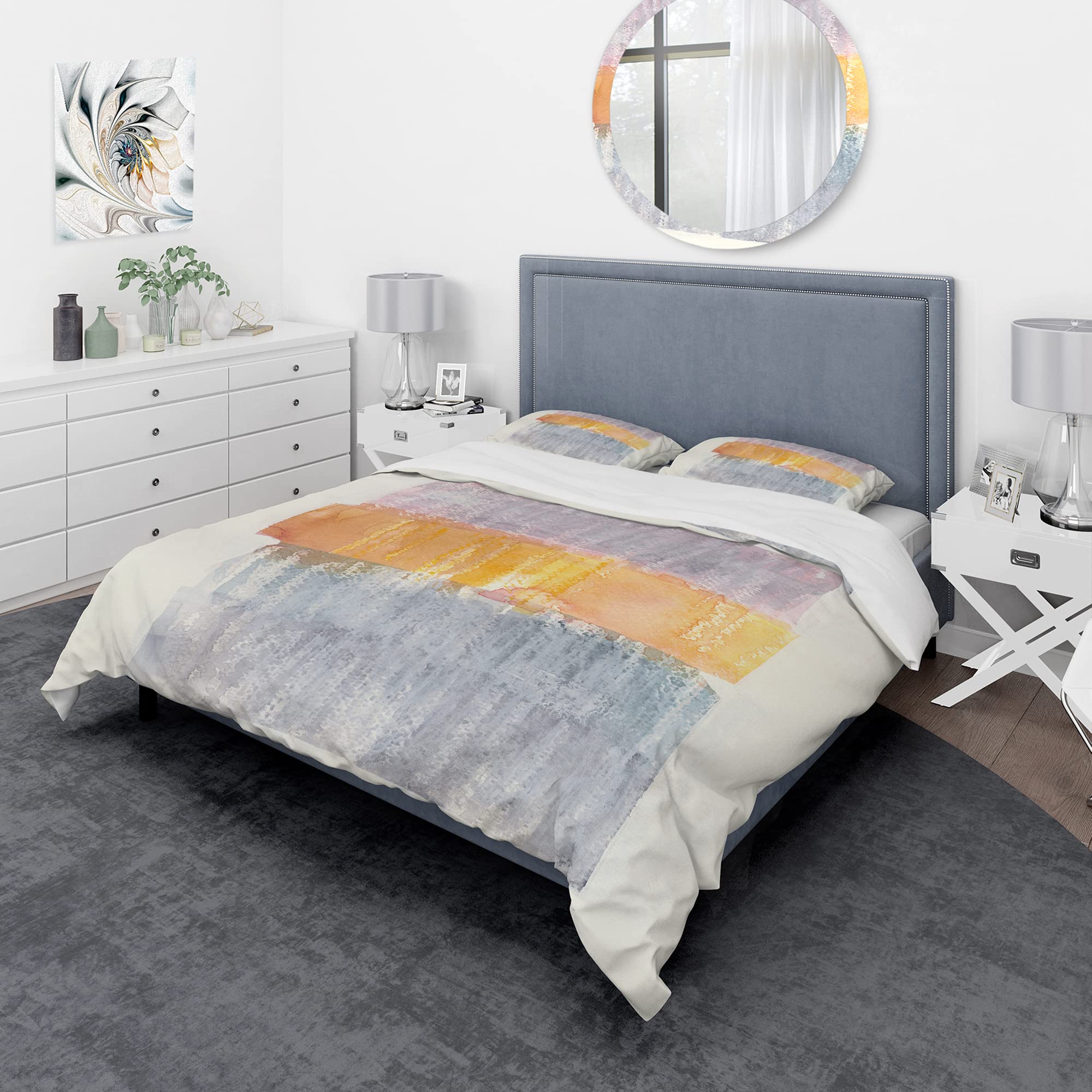 Modern Abstract Orange Duvet Cover Set Twin - 3 Piece Cottage Bedding Set for All Seasons | Cozy Traditional Bedroom Decor for Guest Rooms & Vacation Homes