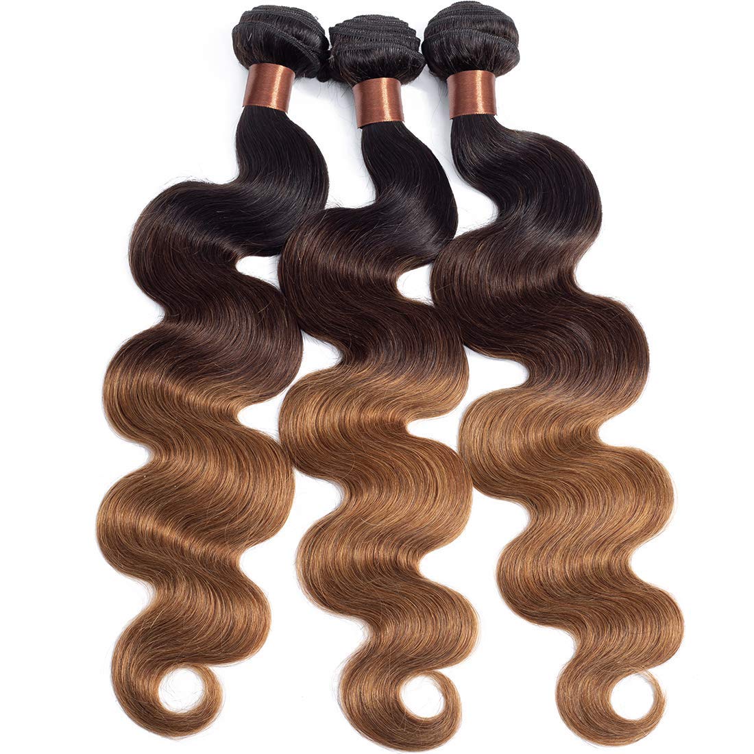 100% Unprocessed Brazilian Virgin Human Hair Extensions - 3 Bundles Ombre 1B/4/30 Color Body Wave for Natural Look (20 22 24 Inches) | Perfect for Daily Styling, Parties & Special Occasions