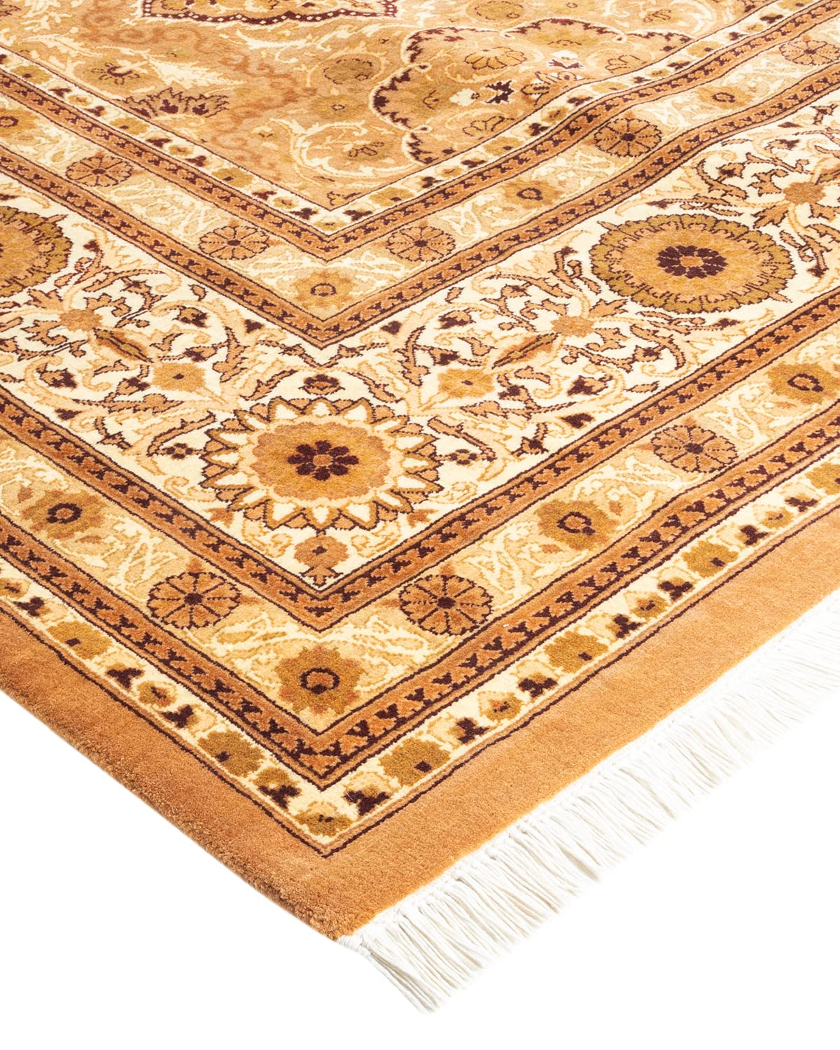 Handmade Wool Oriental Mogul Yellow 8x10 Area Rug - Traditional Hand-Knotted One-of-a-Kind Solo Rugs for Living Room, Bedroom & Home Decor