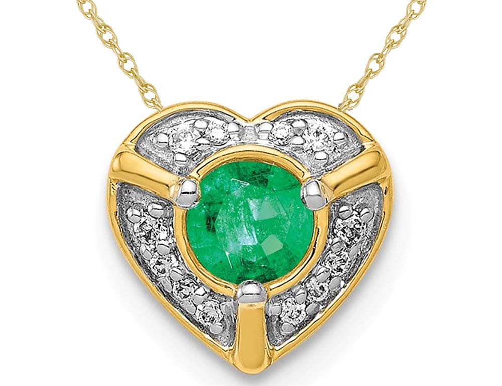1/4 Carat Natural Green Emerald Heart Pendant Necklace in 14K Yellow Gold - Dainty Birthstone Jewelry for Women, Valentine's Day Gift & Anniversary Present