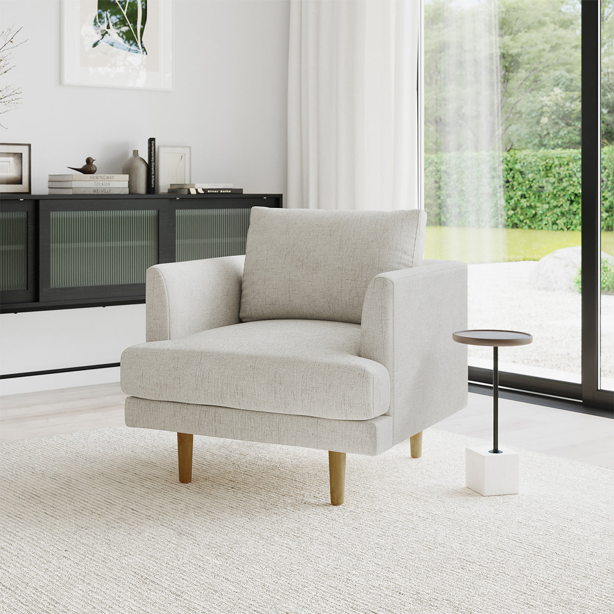 Jaspa Linen Armchair - Modern Comfortable Lounge Chair for Living Room, Bedroom & Office - Perfect for Relaxing, Reading & Home Decor