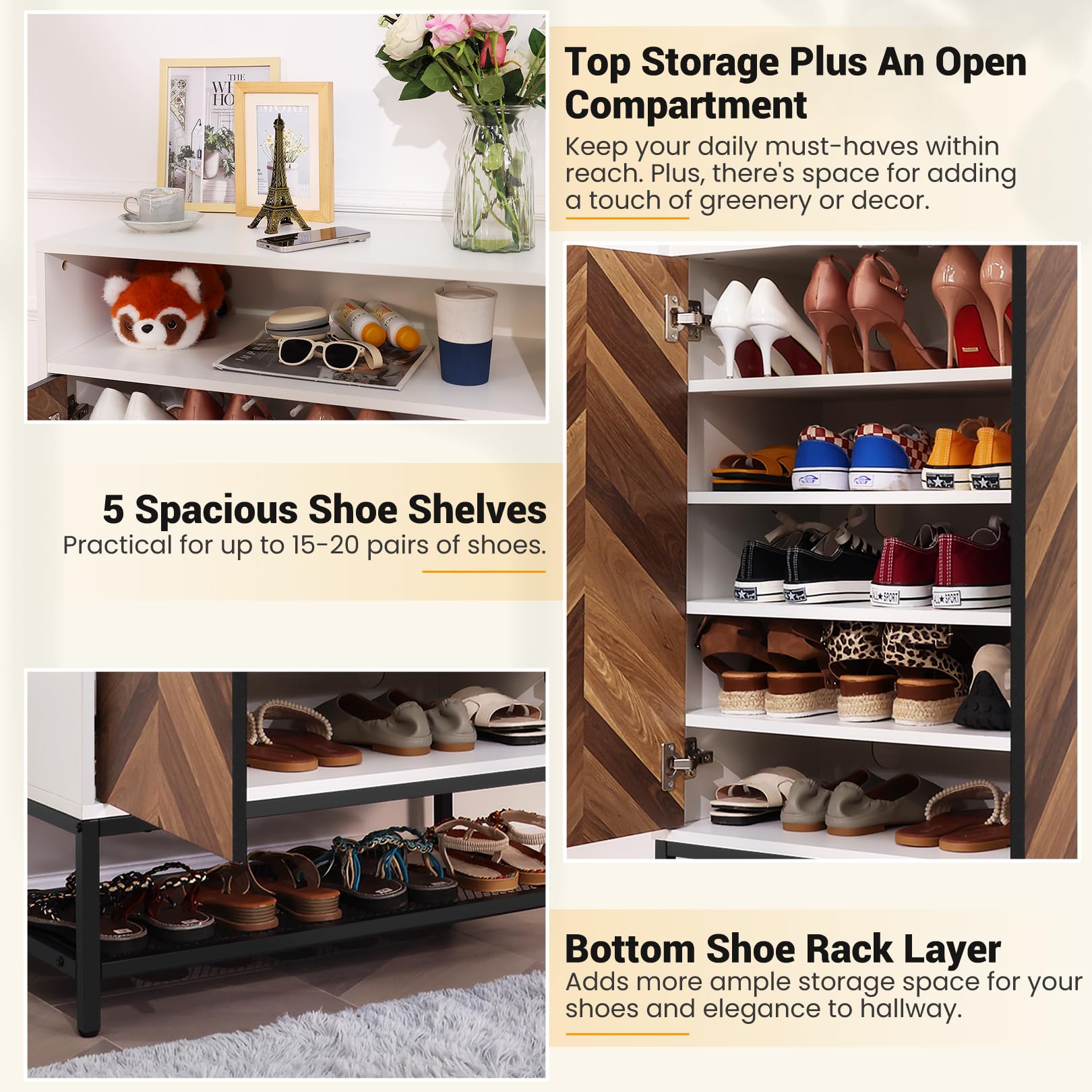 7-Tier Modern Shoe Storage Cabinet with Doors & Adjustable Shelves - Large Capacity Wooden Shoe Rack Organizer for Entryway, Hallway, Closet - Perfect for Dumbbell Storage & Home Organization (White)
