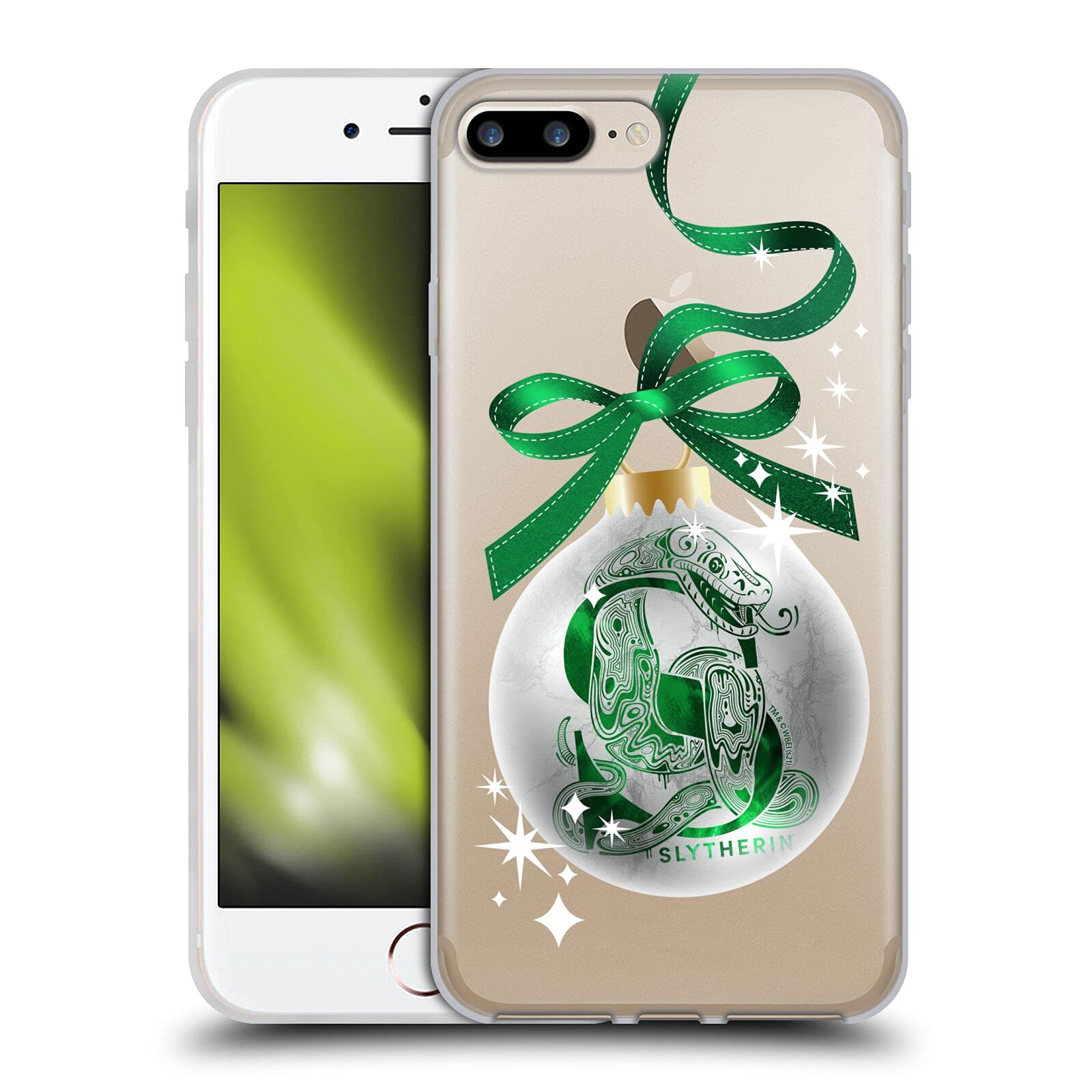 Official Harry Potter Slytherin Deathly Hallows Christmas Soft Gel Phone Case - Compatible with iPhone 7 Plus/8 Plus - Holiday Gift for Wizarding World Fans - Perfect for Christmas Decorations & Potterhead Collections