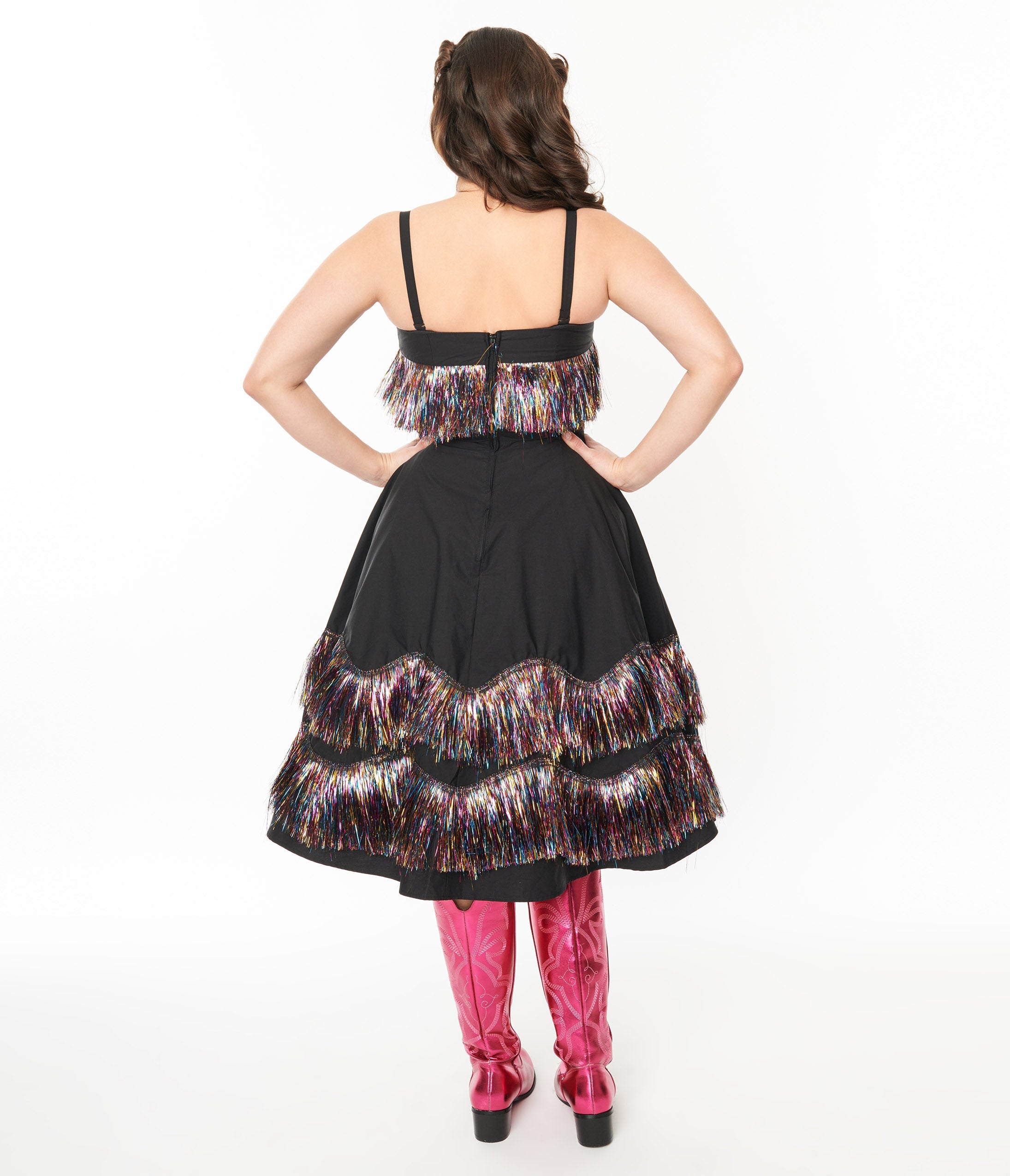Vintage Black & Rainbow Fringe Swing Dress for Women - Retro 50s Style Party Dress for Halloween, Cosplay & Special Occasions