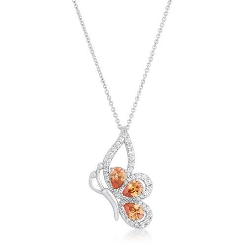 2.8ct Champagne Cubic Zirconia Rhodium-Plated Butterfly Pendant Necklace - Elegant Jewelry for Women, Perfect for Parties, Weddings & Special Occasions