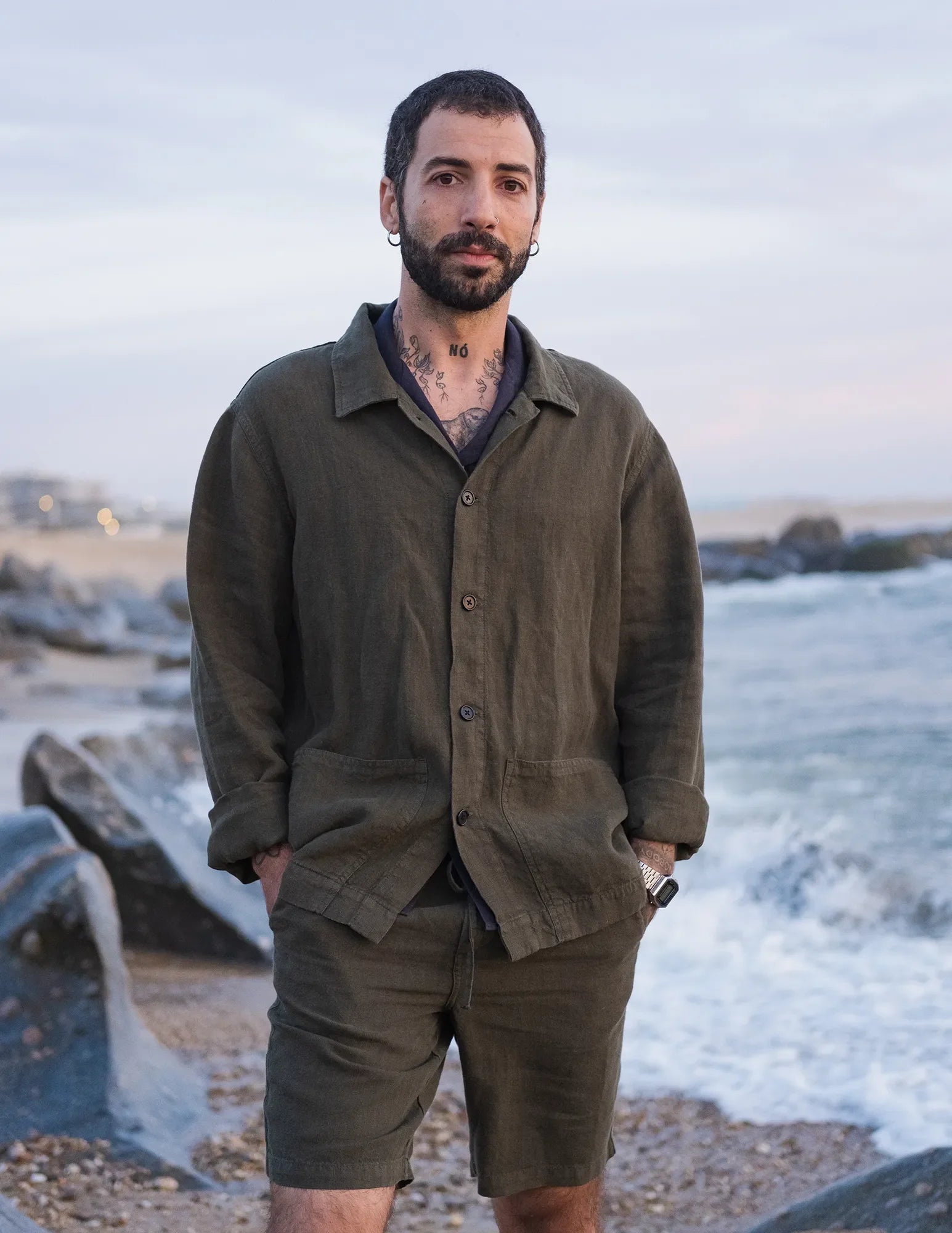 Premium Linen Overshirt for Men - Ilha Moss Color - Lightweight & Breathable Summer Shirt for Casual Wear, Outdoor Activities & Travel