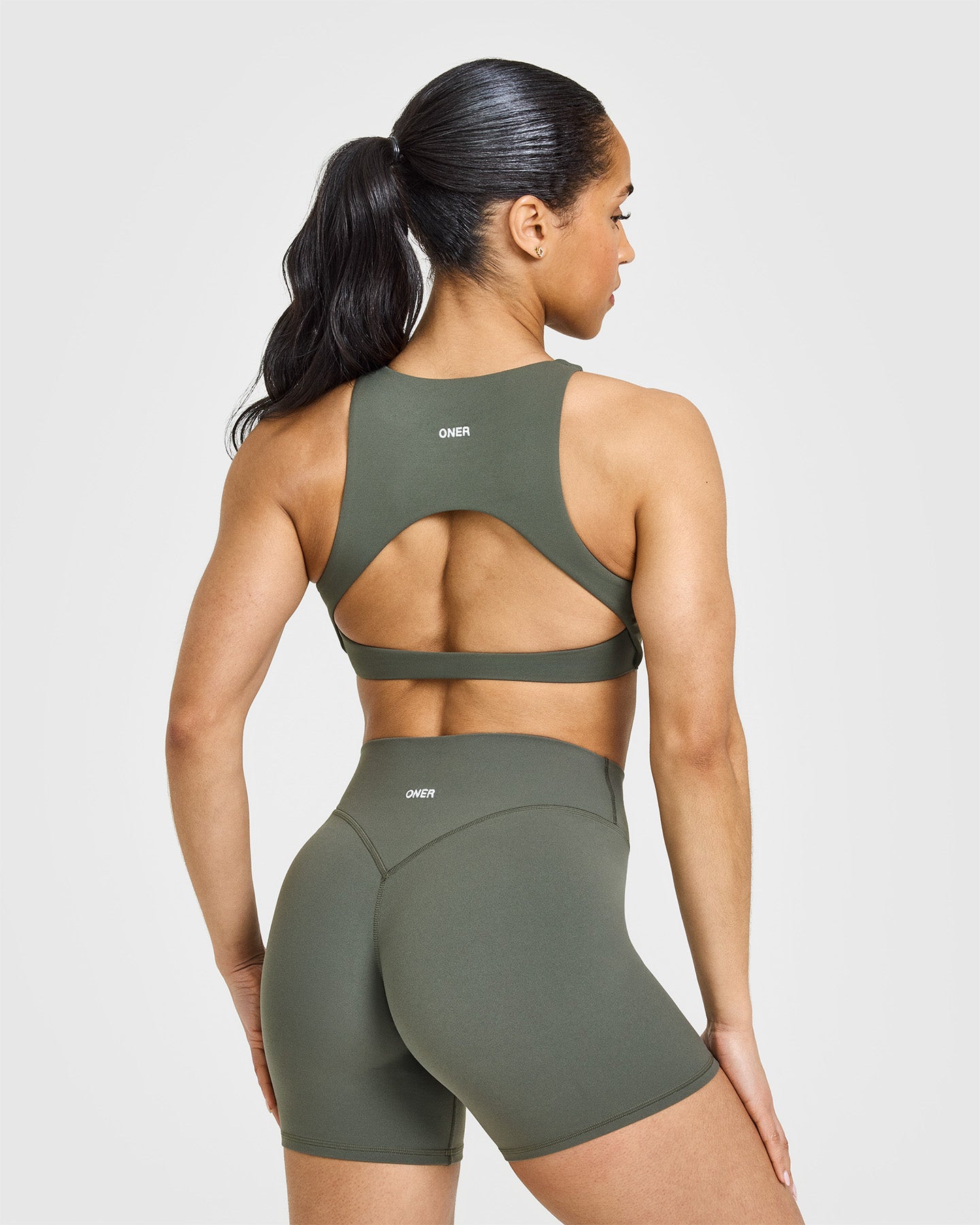 SoftMotion™ High Neck Sports Bra for Women - Dark Khaki | Breathable Workout Top for Yoga, Running & Gym | Plus Size Activewear