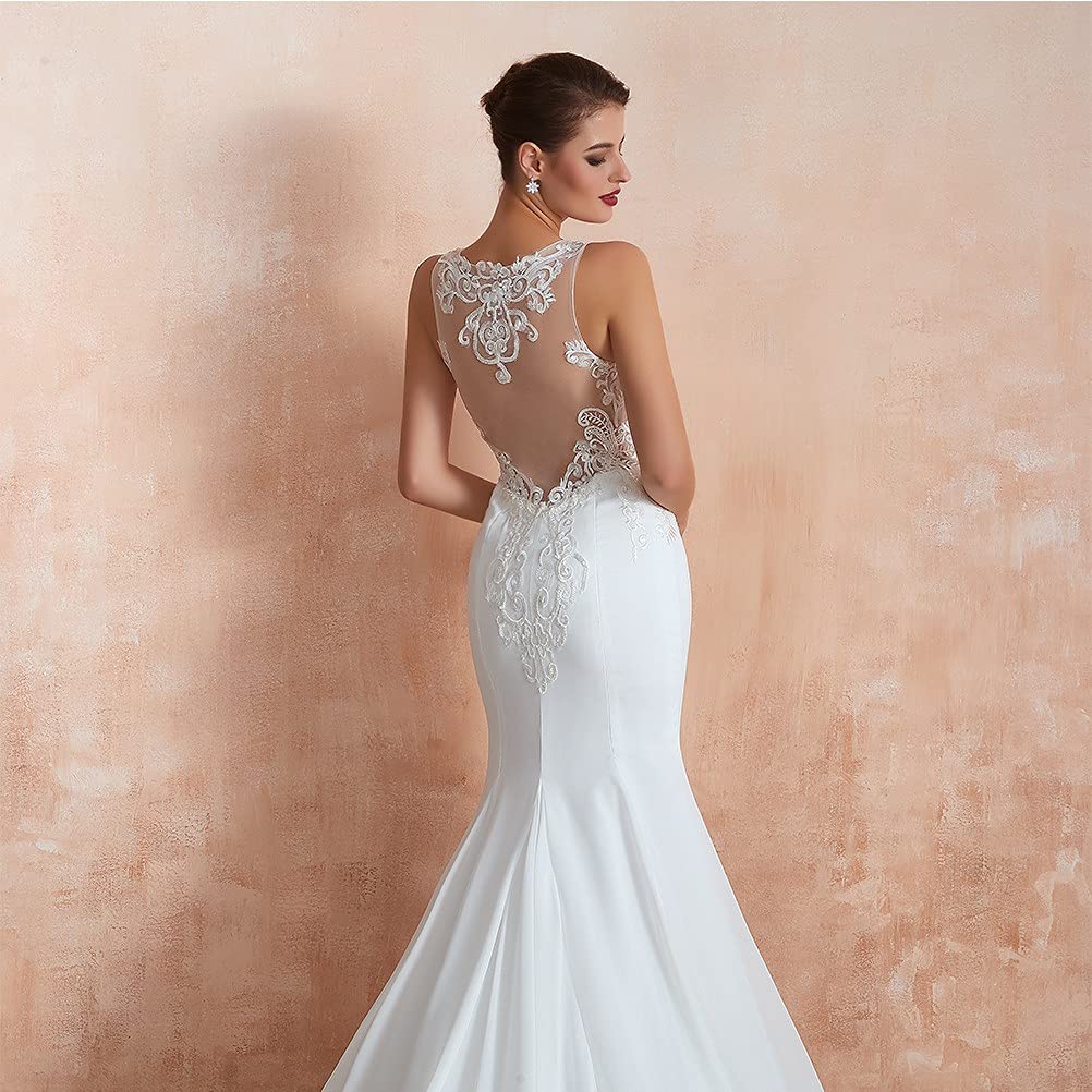 2021 Elegant Lace Appliques Mermaid Wedding Dress for Bride - Beach, Evening & Formal Occasions | Beaded Bridal Gown for Women
