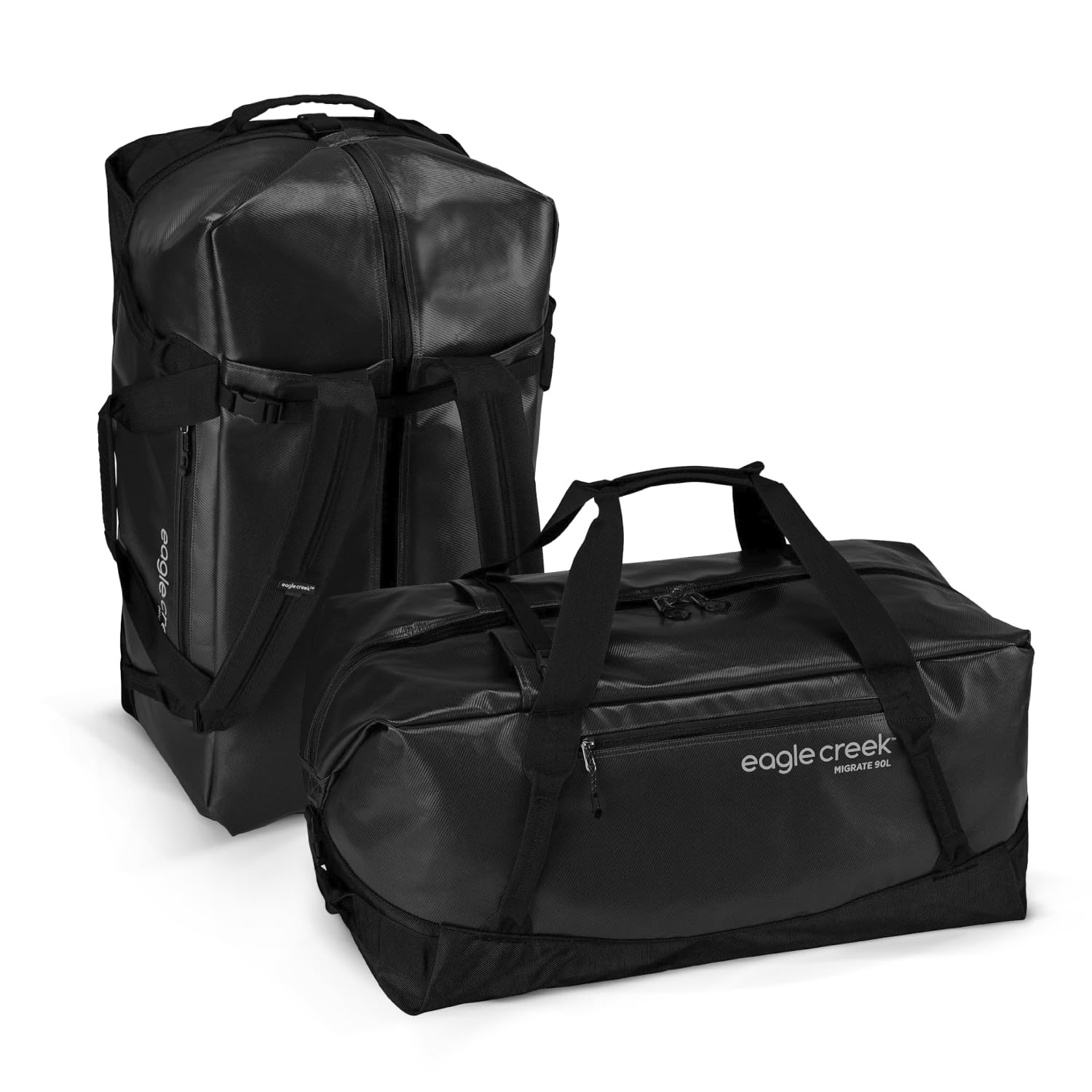 Eagle Creek Migrate 90L Travel Backpack Duffle Bag with Tuck-Away Straps - Water-Resistant Large Capacity Luggage for Camping, Hiking & International Travel - Black