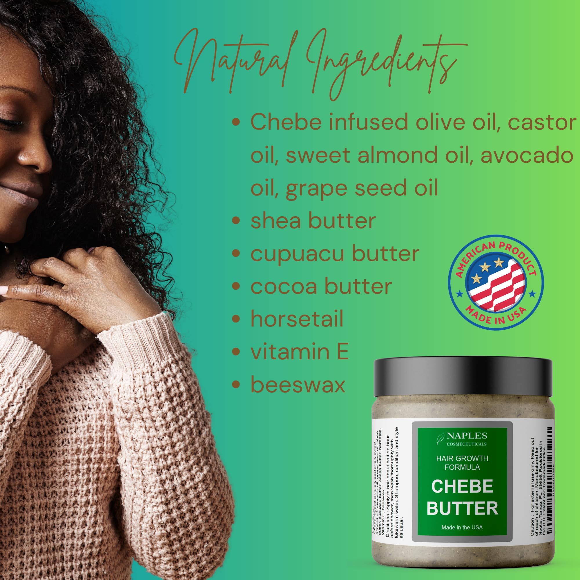 Chebe Hair Growth Butter with Chebe Powder - All Natural Hair Conditioner & Thickening Serum for All Hair Types - Strengthens & Nourishes Hair - Made in USA - Perfect for Dry, Damaged Hair & Natural Hair Care Routine