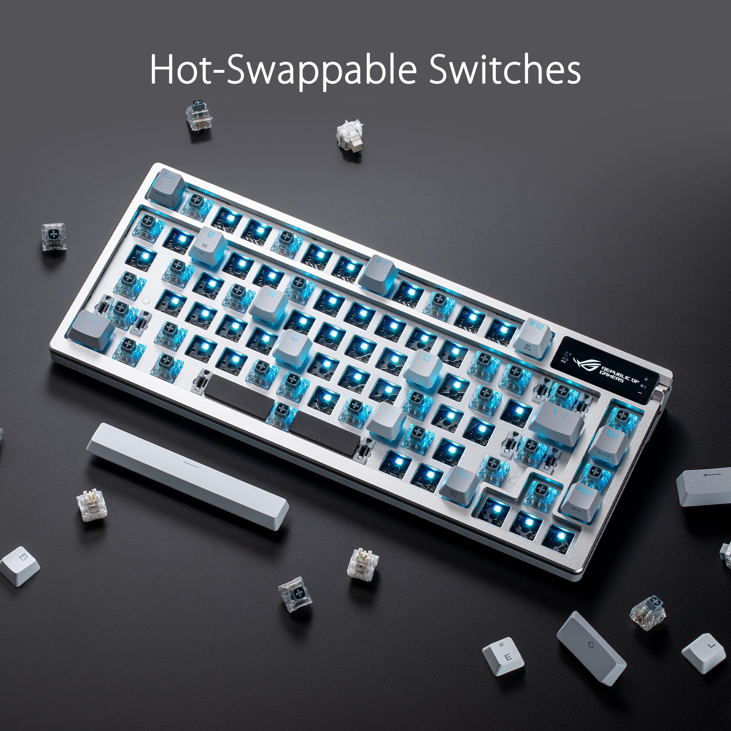 ASUS ROG Azoth 75% Wireless Mechanical Gaming Keyboard - Hot-Swappable ROG NX Snow Switches, PBT Keycaps, OLED Display, 3-Layer Dampening, RGB Backlit (White) - Perfect for Esports, Streaming & Professional Gaming Setup