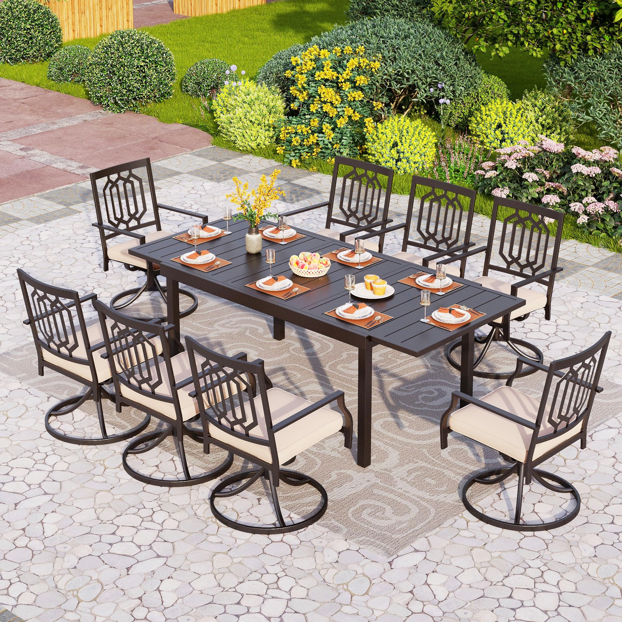 PHI VILLA 2-Piece Outdoor Metal Swivel Rocking Chair Set with Cushions - Patio Dining Chairs for Garden, Backyard, Bistro - Weather-Resistant Black Furniture (Perfect for Relaxing, Entertaining & Outdoor Dining)