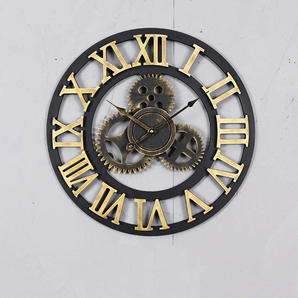 Vintage European Wall Clock - Industrial Steampunk Gear Wall Clock with Roman Numerals, 20 Inch, Gold Finish - Perfect for Living Room, Bedroom, Office & Home Decor