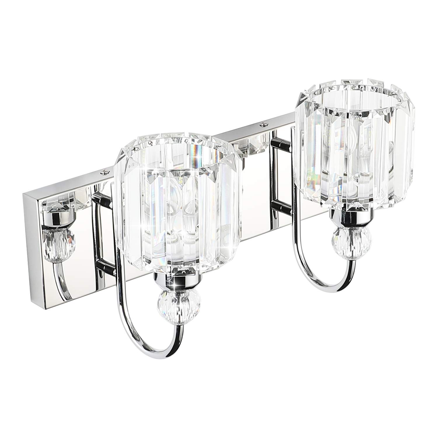 Ralbay Modern Bathroom Vanity Light - 2-Light Crystal Wall Sconce with Clear Glass Shades, Waterproof Bath Light Fixture for Bathroom, Powder Room, Dressing Room and Spa Decor