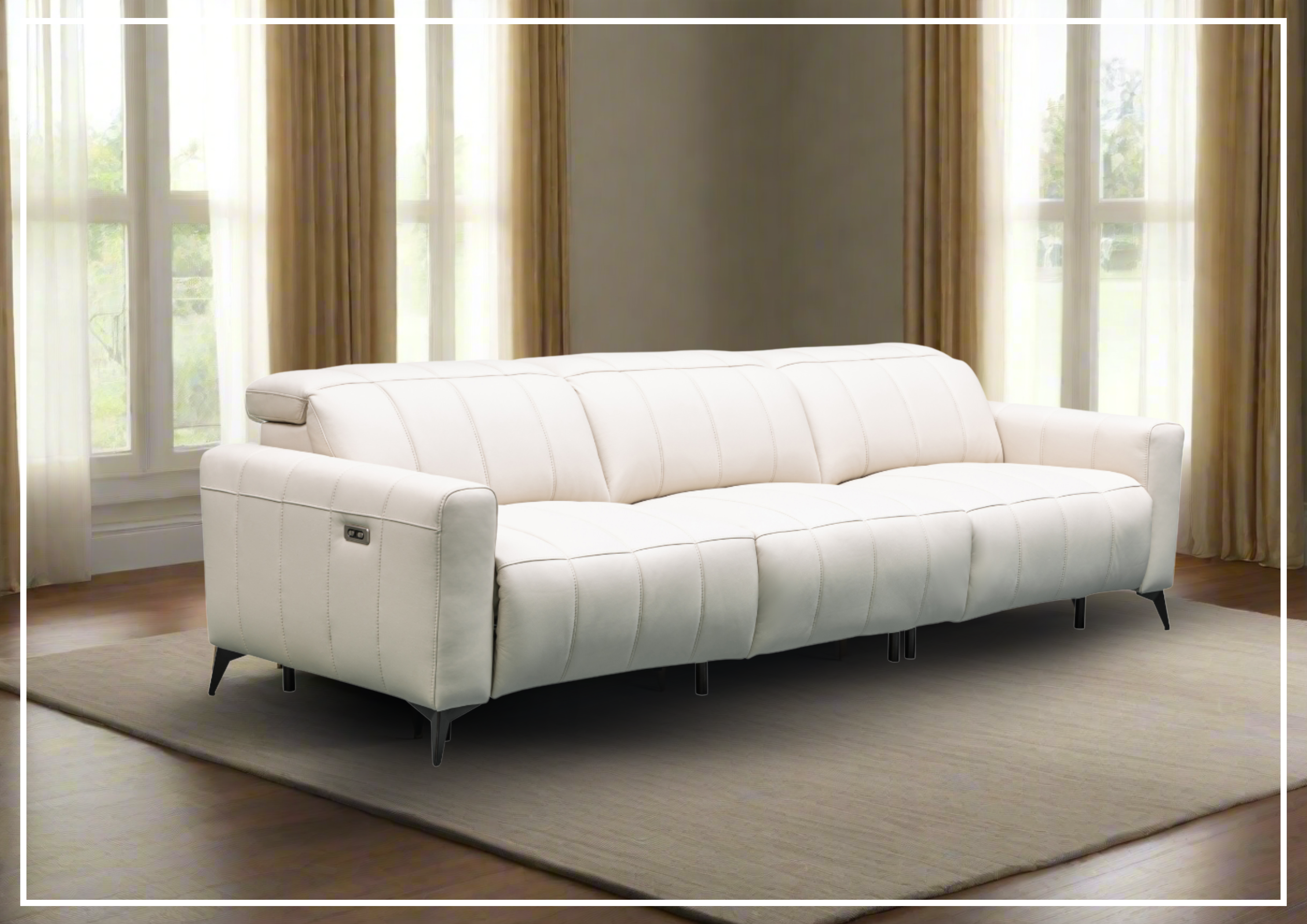 Klaussner Capri 3-Seater Beige Leather Power Reclining Sofa - Modern Living Room Furniture for Home Theater & Relaxation