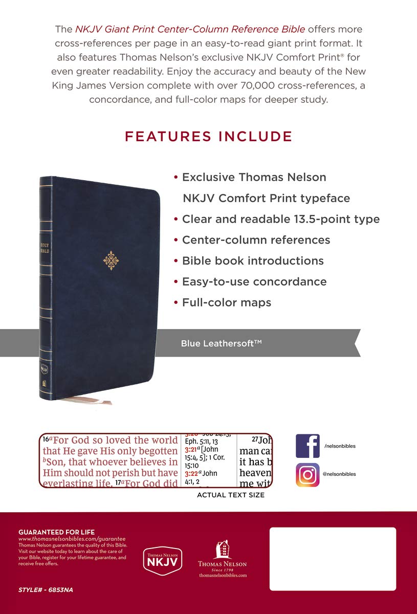 NKJV Giant Print Bible - Blue Leathersoft, Red Letter, Comfort Print for Easy Reading & Study