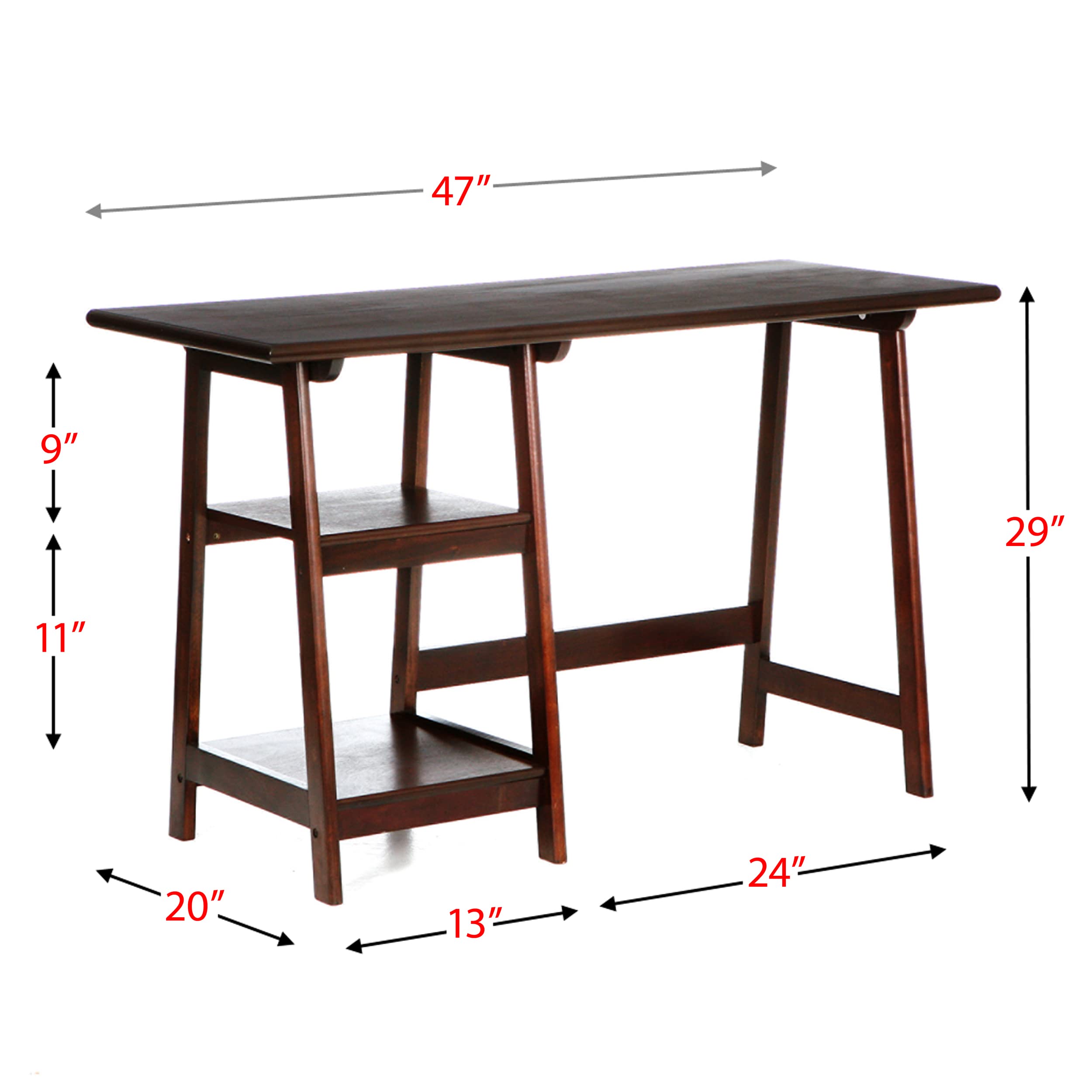 SEI Furniture Langston Spacious A-Frame 2-Shelf Writing Desk in Espresso - Perfect for Home Office, Study Room & Small Spaces