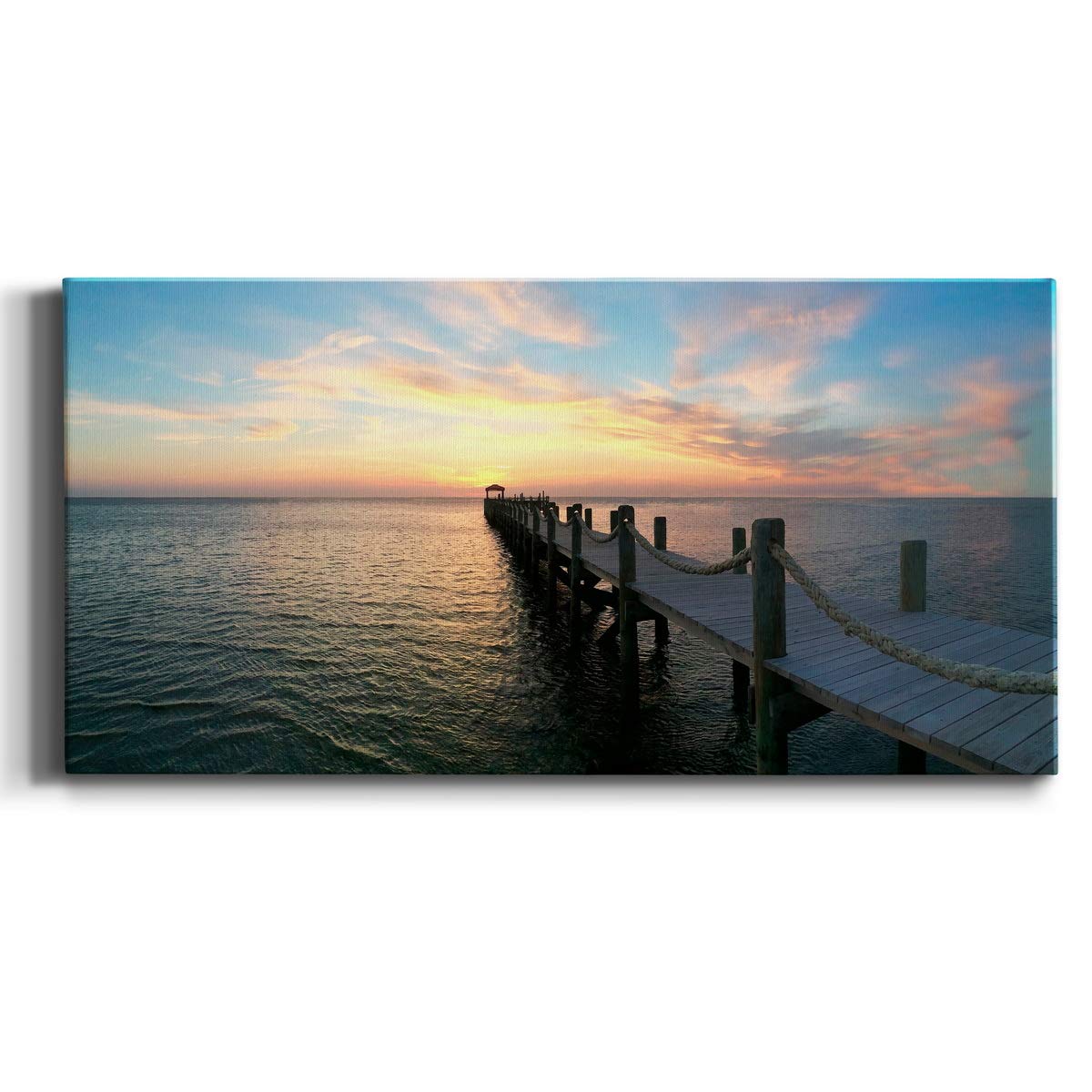 Modern Ocean Sunrise Canvas Wall Art - Blue Beach Landscape Print for Living Room, Bedroom, Bathroom & Office Decor - Ready to Hang 20x40 Inches - Perfect for Coastal, Boho & Minimalist Home Styling