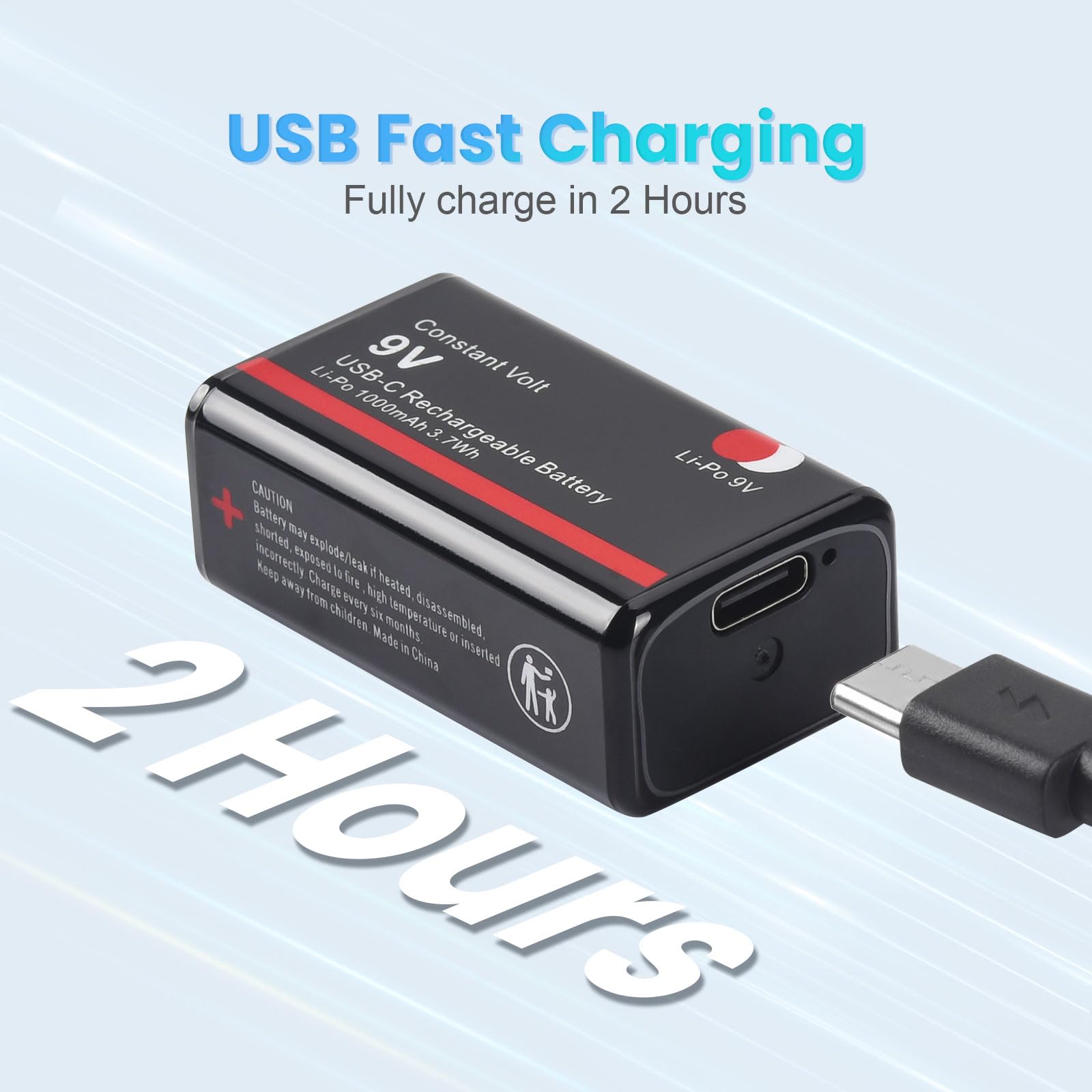 9V Rechargeable Batteries with USB-C Fast Charging - 2 Pack for Smoke Detectors, Medical Devices, Clocks - Perfect for Home Safety & Emergency Preparedness