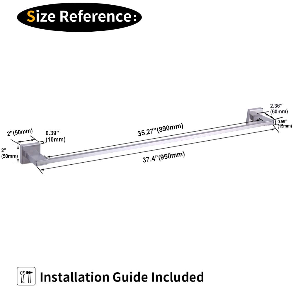 BEIGEEWY 36-Inch SUS 304 Stainless Steel Towel Bar - Modern Brushed Finish Wall Mounted Bathroom Towel Holder for Spa, Hotel & Home Decor