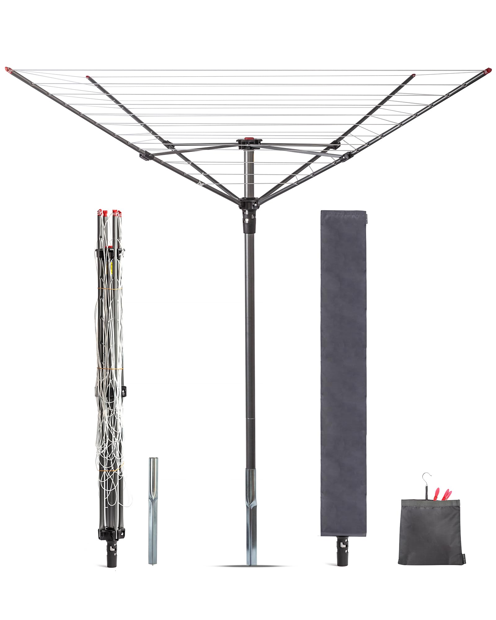 STORAGE MANIAC 12-Line Outdoor Umbrella Clothes Drying Rack - 164 Feet Drying Space, Adjustable Height Steel Frame, Collapsible Laundry Rack for Backyard - Perfect for Drying Clothes, Towels, and Bedding in Small Spaces