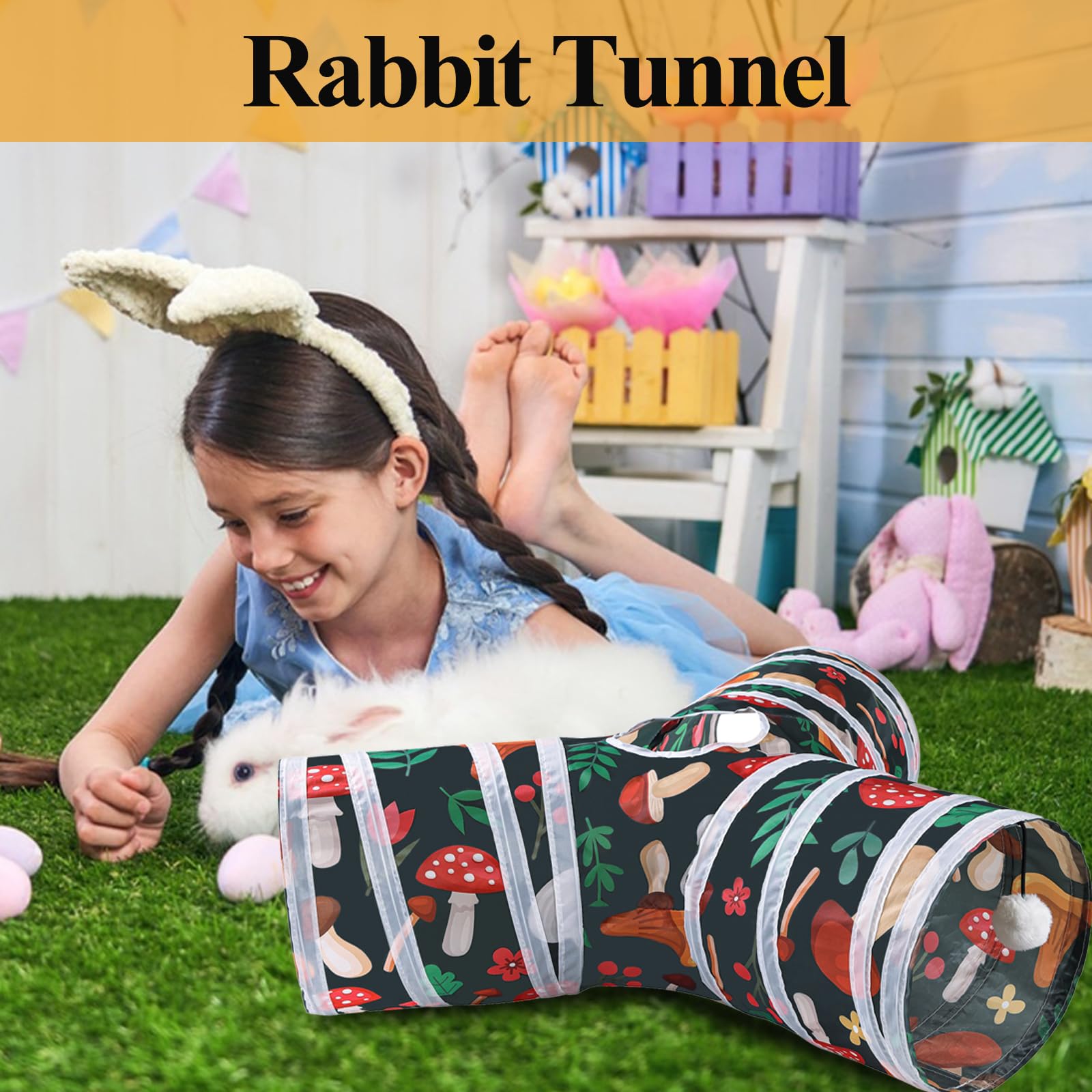 Rabbit Chew Toys & Bunny Tunnels - Natural Bamboo Carrot, Loofah & Grass Ball for Teeth Grinding - Fun Play Tubes for Rabbits, Guinea Pigs, Chinchillas, Ferrets & Rats - Perfect for Cage Enrichment & Small Pet Entertainment