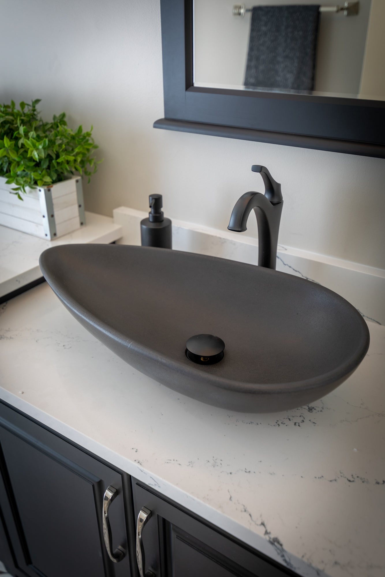Black Lava Stone Pod-Shaped Vessel Sink - Modern Bathroom Vanity Basin for Contemporary Home Decor | Perfect for Powder Rooms, Master Baths & Spa Retreats