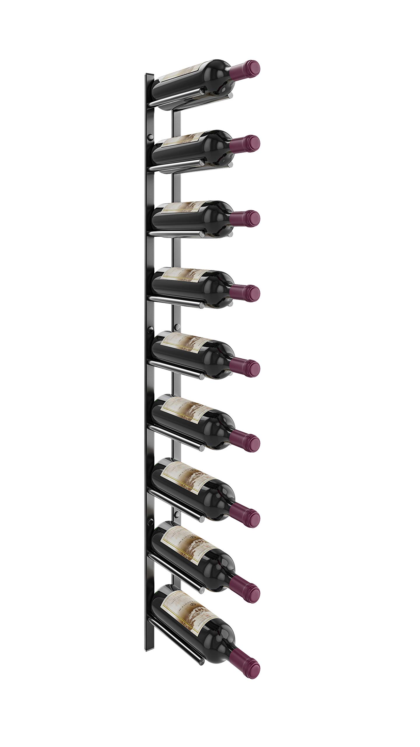 VintageView Vino Rails Flex Wine Rack - Gloss Black for Standard 750ml Bottles | Wall-Mounted Wine Storage Solution for Kitchen, Bar & Dining Room Decor
