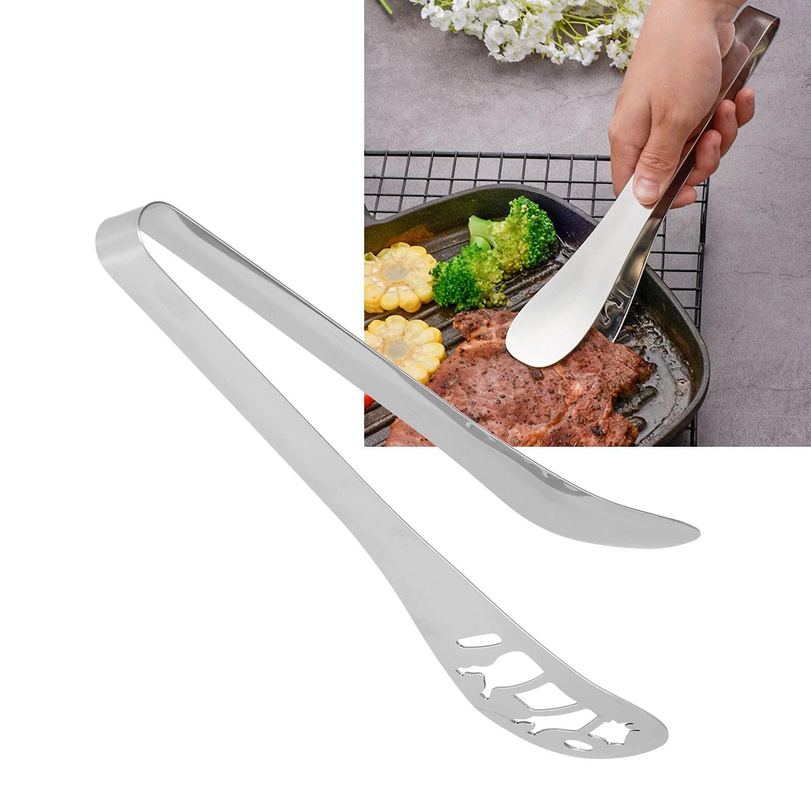 Premium 304 Stainless Steel BBQ Tongs - Heavy Duty Meat, Steak, Salad, and Bread Tongs for Grilling, Cooking & Kitchen Use - Multipurpose Kitchen Tool for BBQ, Camping, and Home Cooking (Silver)