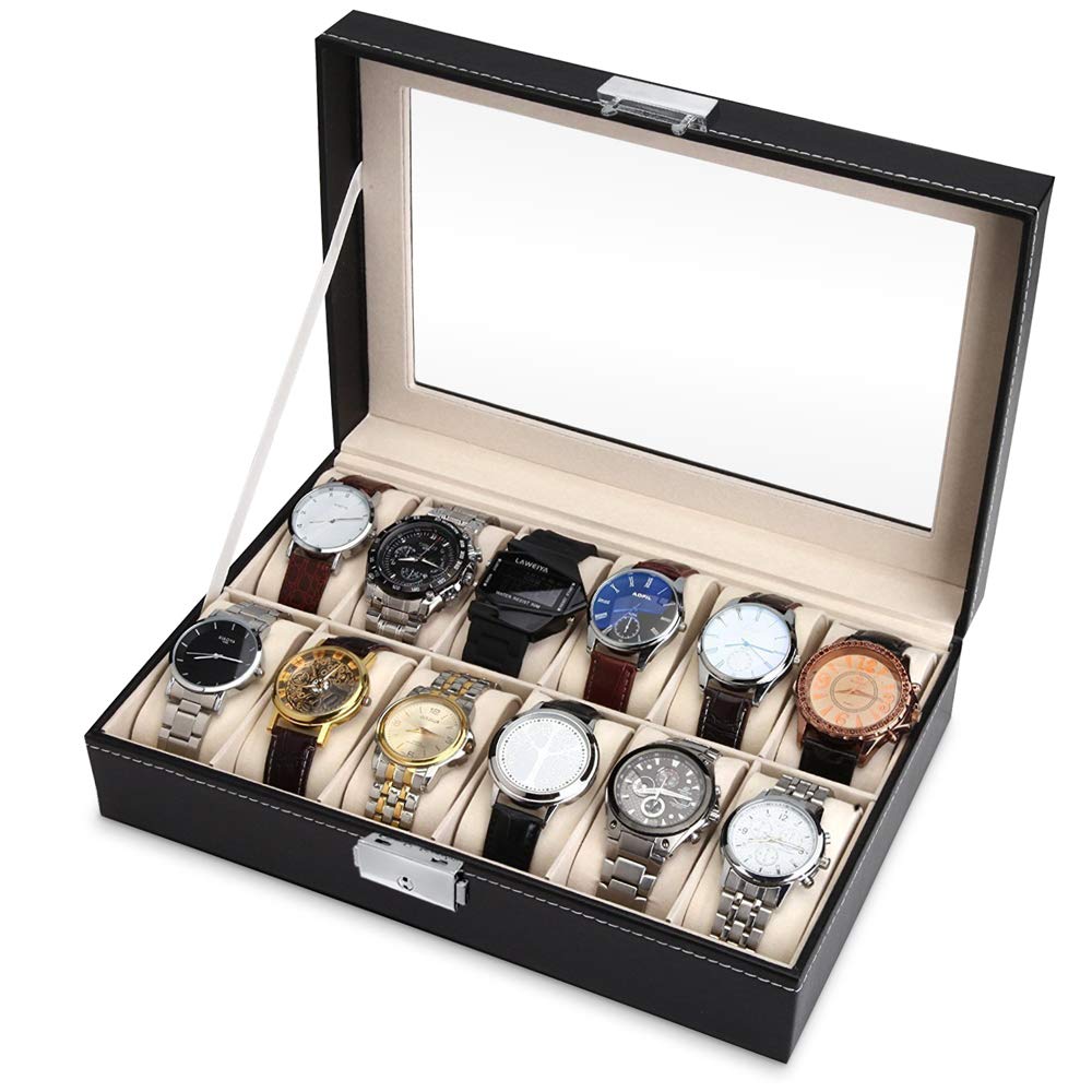 Maverton Watch Organizer Box for 12 Watches - Personalized Jewelry Storage Case with Monogram - Elegant Watch Display Box for Women - Perfect Birthday Gift & Customized Present for Her - Great for Watch Collectors, Travel Storage, and Luxury Gift Giving