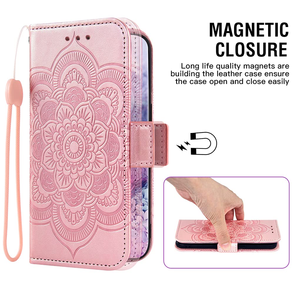 ASUWISH Samsung Galaxy A12 Wallet Case with Tempered Glass Screen Protector - Flip Cover Credit Card Holder Phone Case for Galaxy A12 5G/4G (Rose Gold) - Perfect for Work, Travel & Everyday Protection