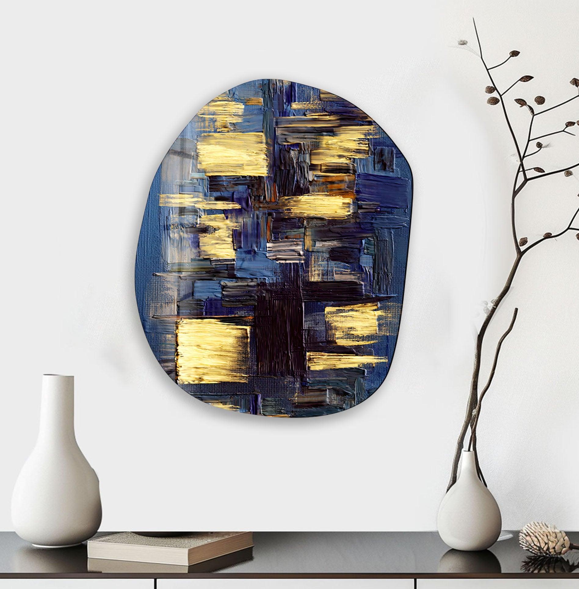 Abstract Blue & Yellow Glass Wall Art - Modern Handmade Decor for Living Room, Bedroom & Office - Unique Home & Office Decoration