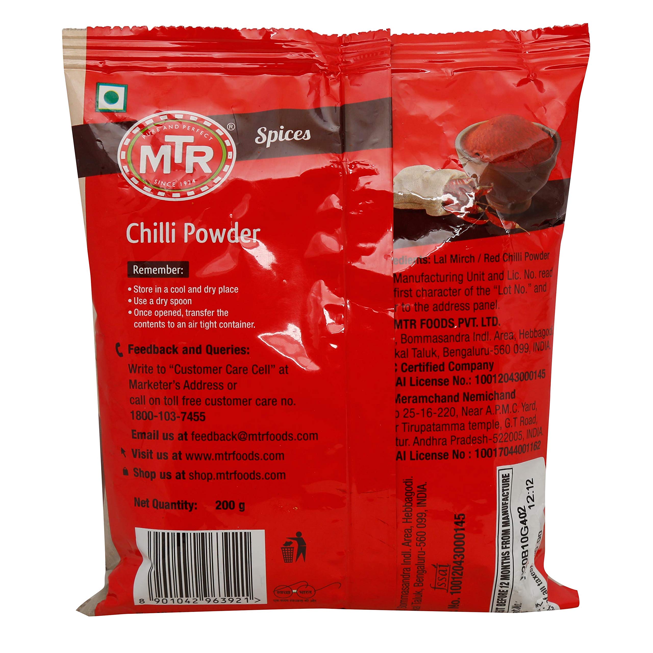 MTR Premium Chili Powder - 200g | Hot & Spicy Seasoning for Cooking, Grilling & BBQ | Authentic Indian Flavor for Curries, Tacos & More