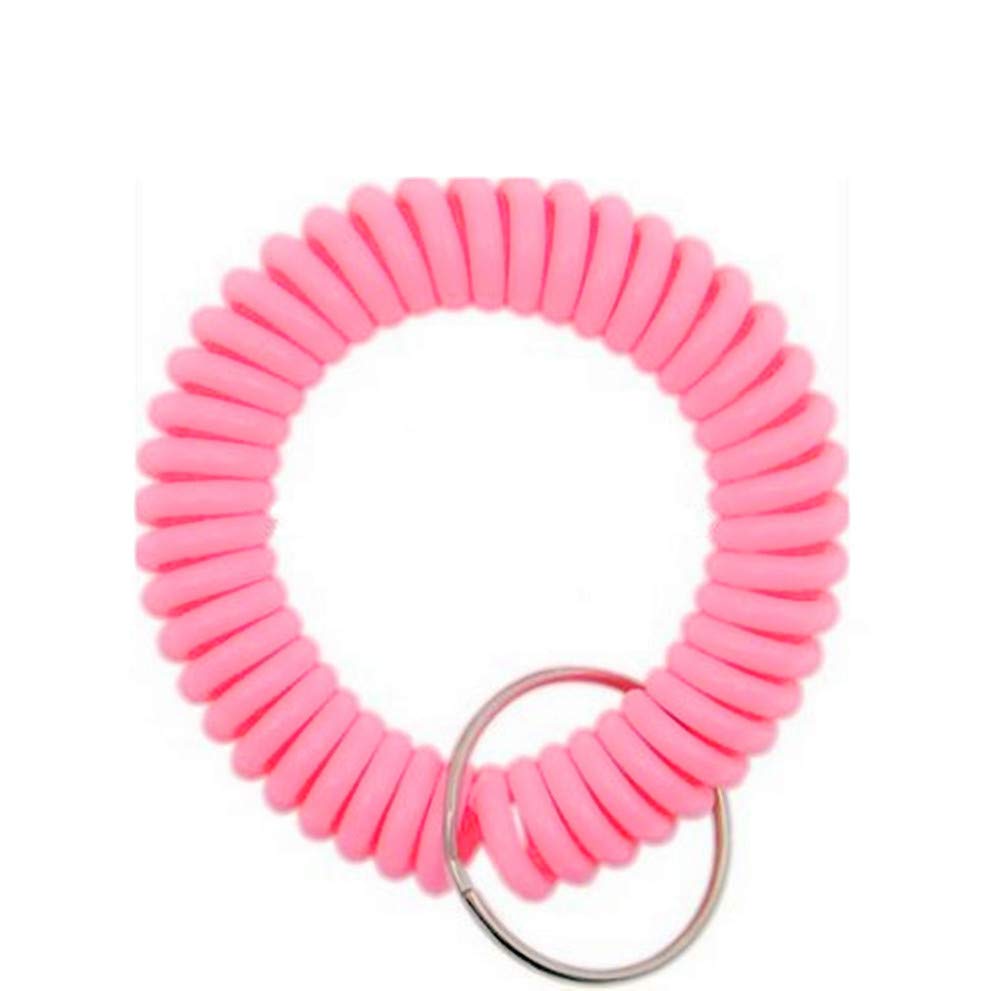 Flexible Plastic Spring Spiral Wrist Coil Band - Stretchable Key Chain Ring Tag - Pack of 100 (Pink) - Perfect for Key Organization, ID Badge Holders, and Office Supplies