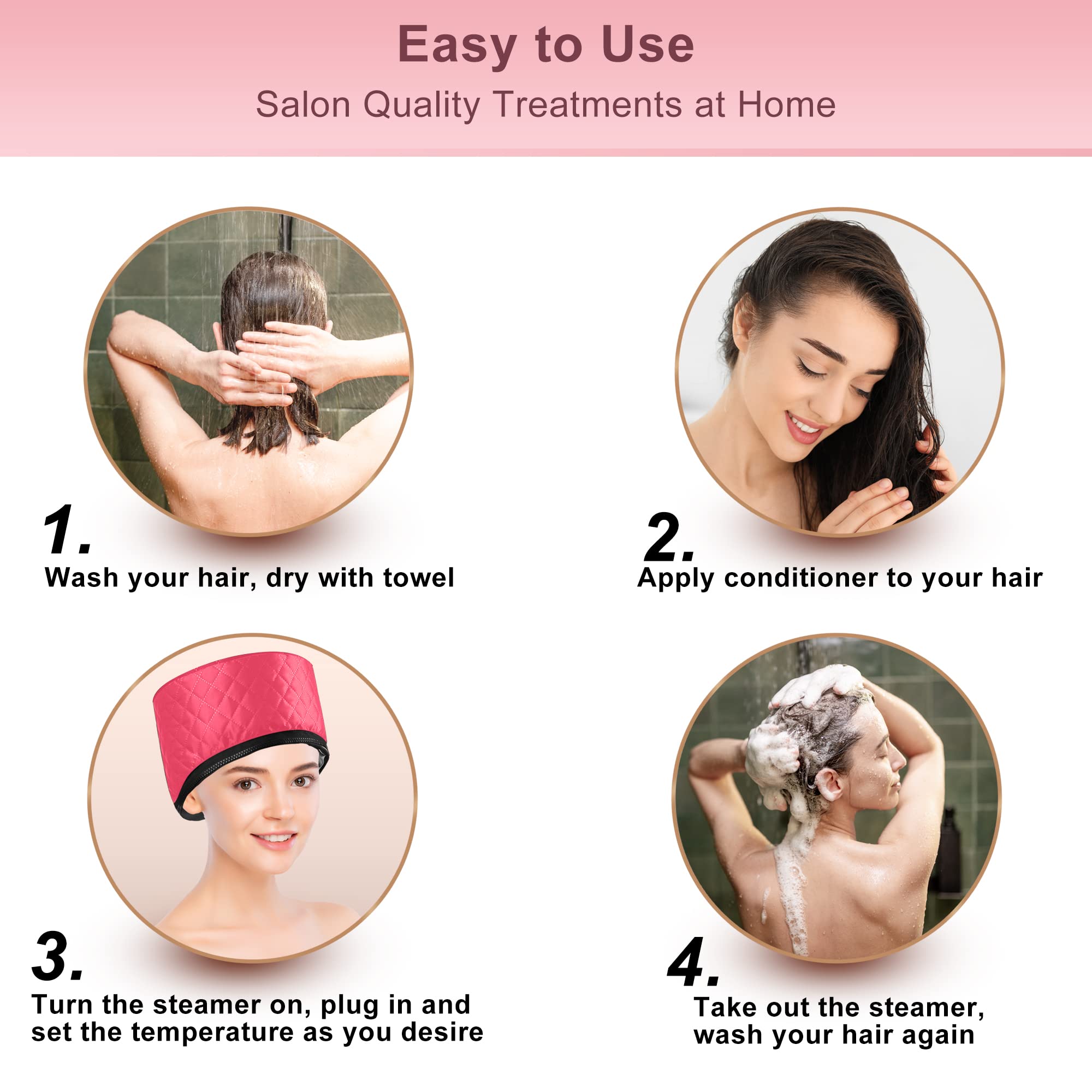 **Ingeware Electric Heat Cap for Deep Conditioning - Thermal Hair Steamer Cap for Natural & Damaged Hair - Portable Home Hair Spa Treatment (Rose Red) - Perfect for At-Home Hair Care & Salon Treatments**