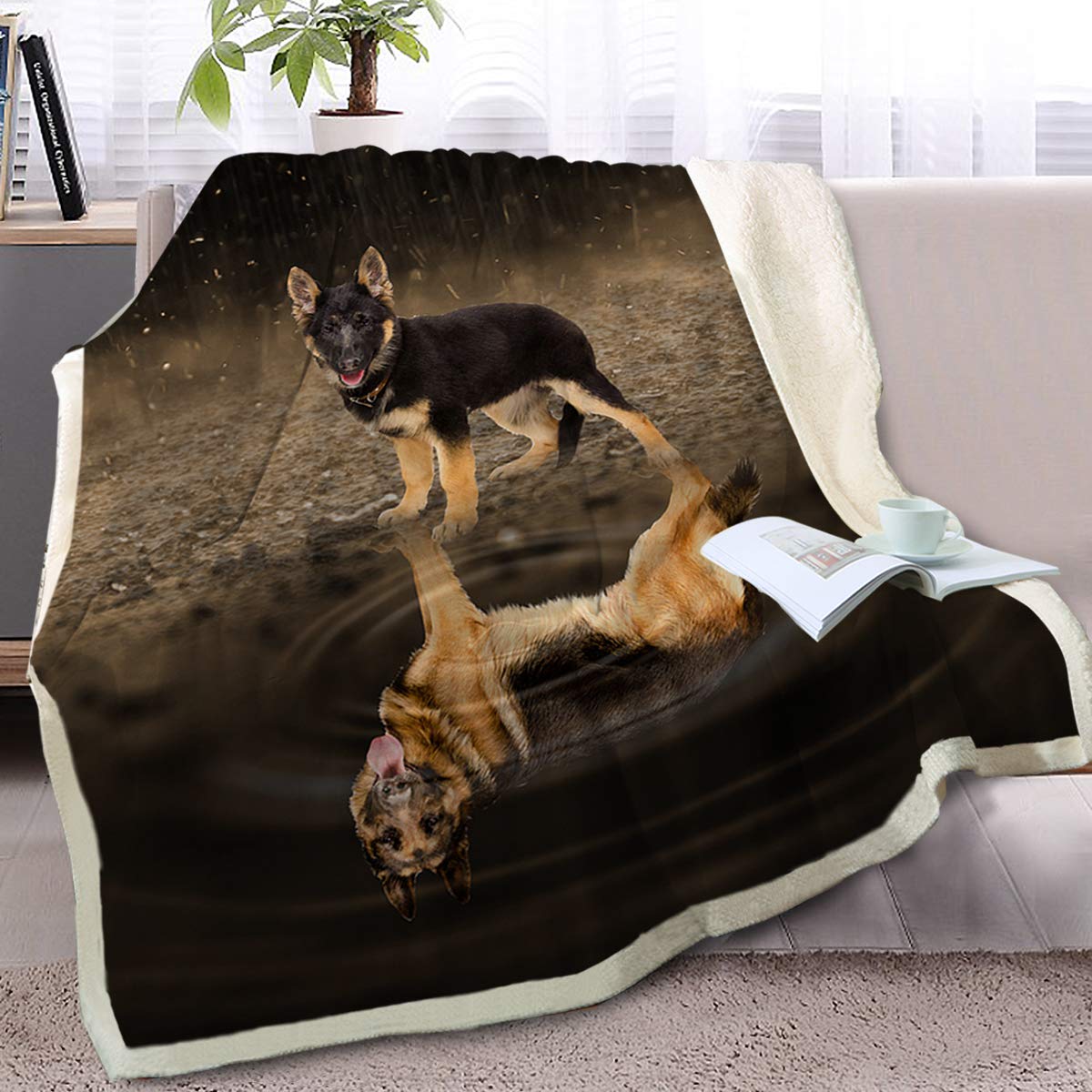 BlessLiving Reversible Fleece & Sherpa Dog Print Blanket - African Wild Dog Design, 60x80 Inches - Cozy Throw for Couch, Bed, Sofa & Car Seat | Perfect for Pet Lovers, Home Decor & Winter Warmth