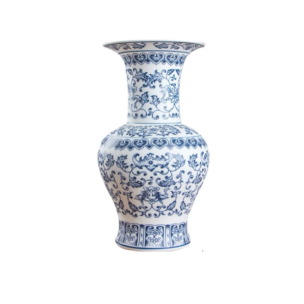 Blue and White Porcelain Vase - Handcrafted Jingdezhen Ceramic Vase with Interlocking Lotus Design, Unglazed Flower Vase for Home Decor, Wedding Centerpiece & Living Room Decoration