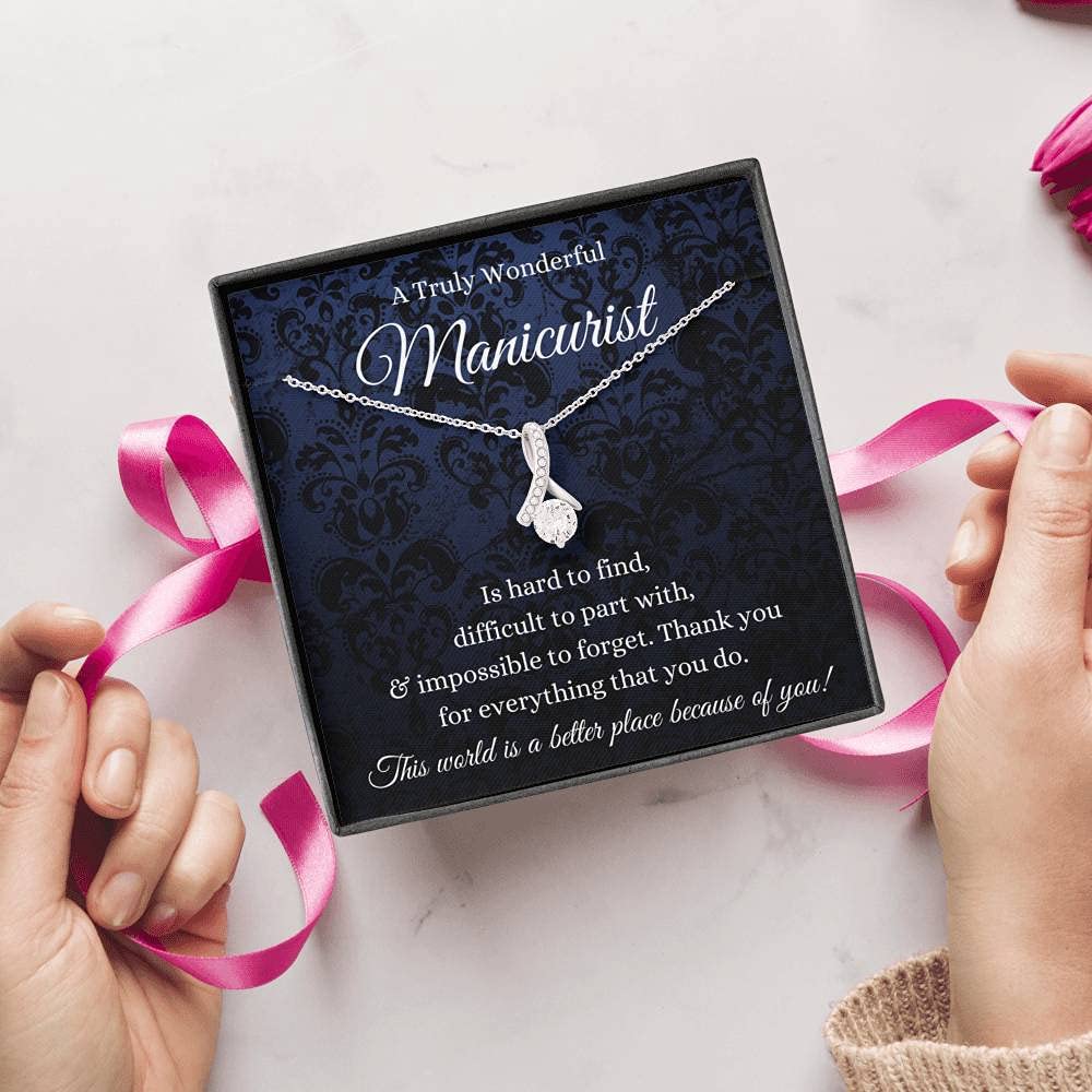 Handmade Personalized Message Card Jewelry Necklace - Elegant Petit Ribbon Pendant for Nail Technicians & Artists (White & Gold) | Perfect Christmas Gift for Manicurists, Nail Artists & Creative Professionals