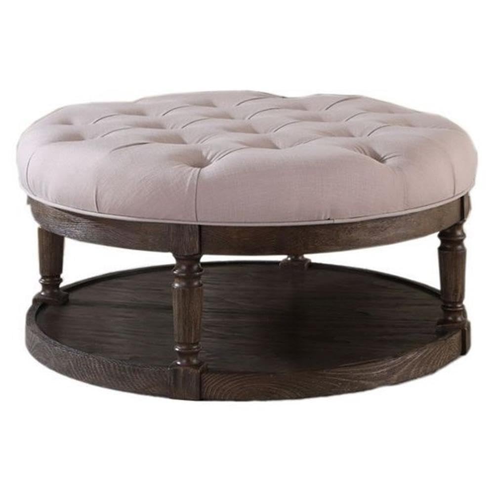 Best Round Cocktail Ottoman with Open Storage - Modern Beige Tufted Footrest Pouf for Living Room, Bedroom & Lounge - Master Furniture Kenia Collection